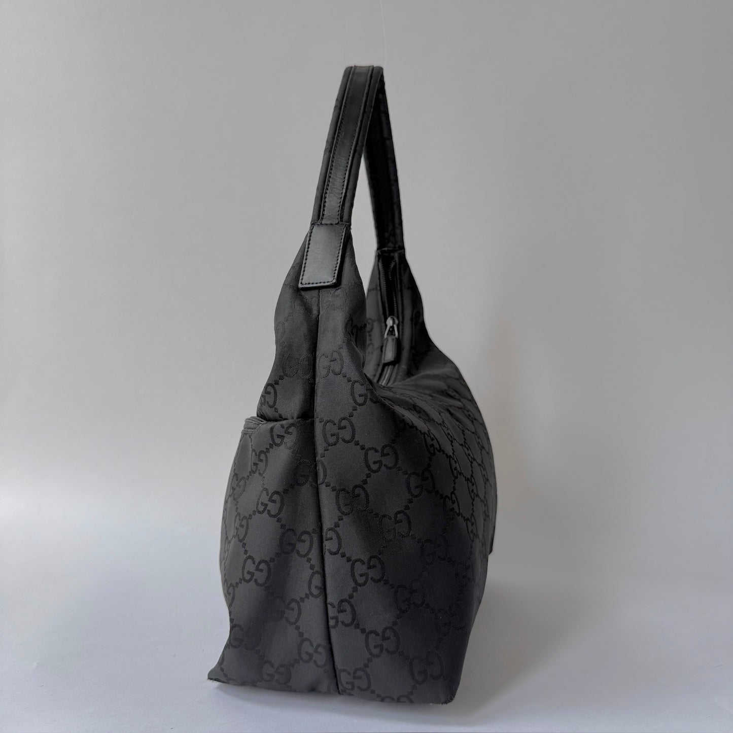 Gucci Black Canvas Monogram Double Pocket Shoulder Bag