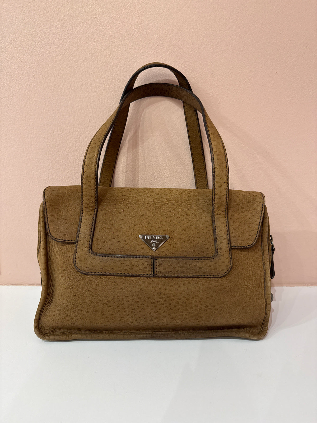 Prada Brown Suede St. Peccary Shoulder Bag