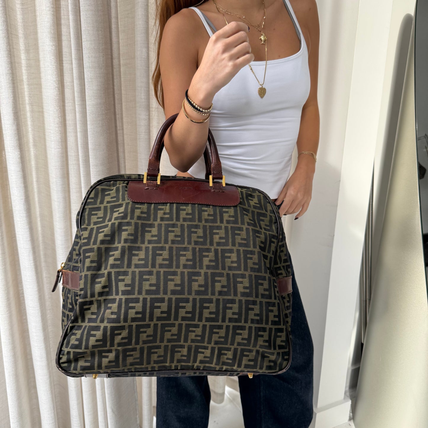 Fendi Brown Zucca Canvas Bowler Bag