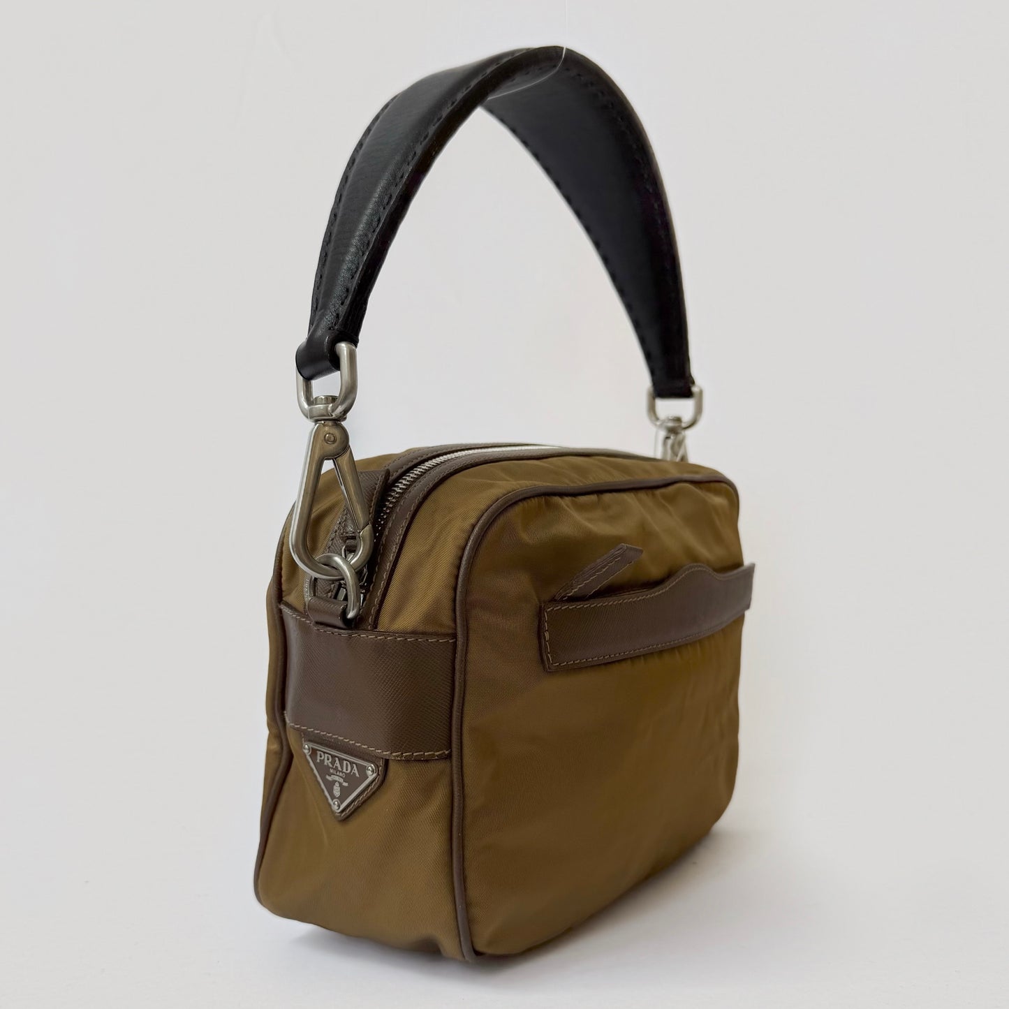 Prada Brown Nylon & Leather Shoulder Bag