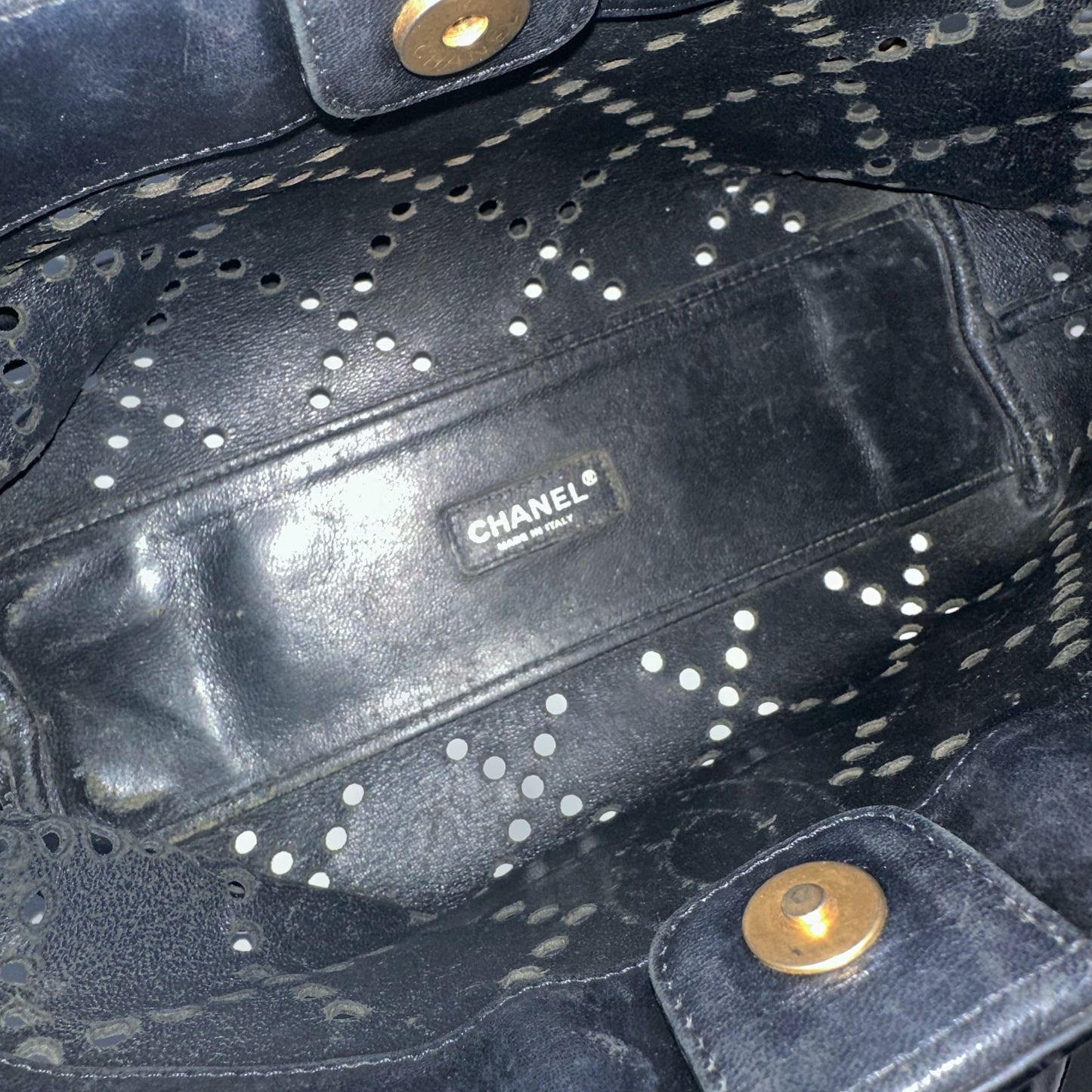 Chanel Black Patent Perforated Tote