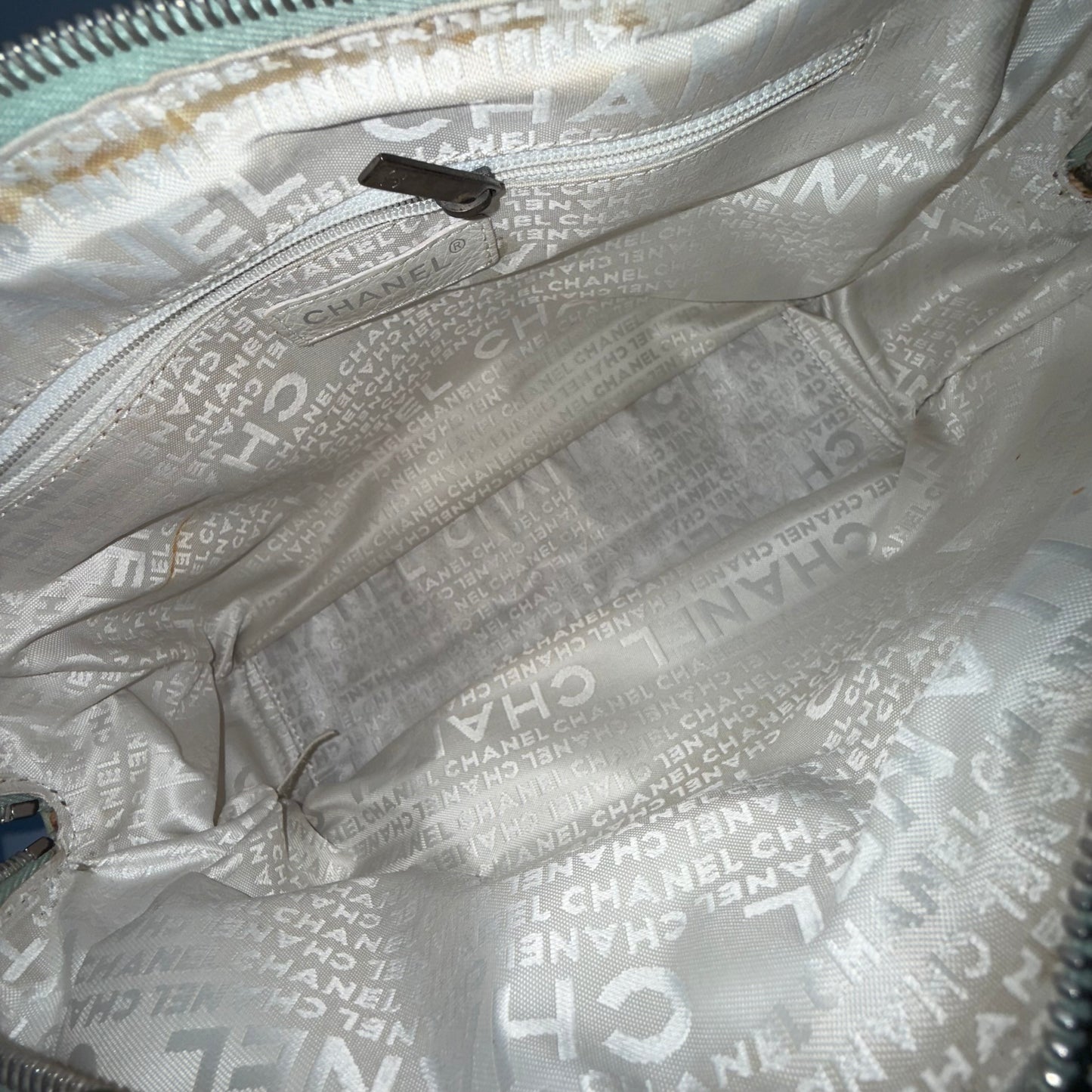 Chanel Sage Green & Beige LAX Crochet Knit Shoulder Bag