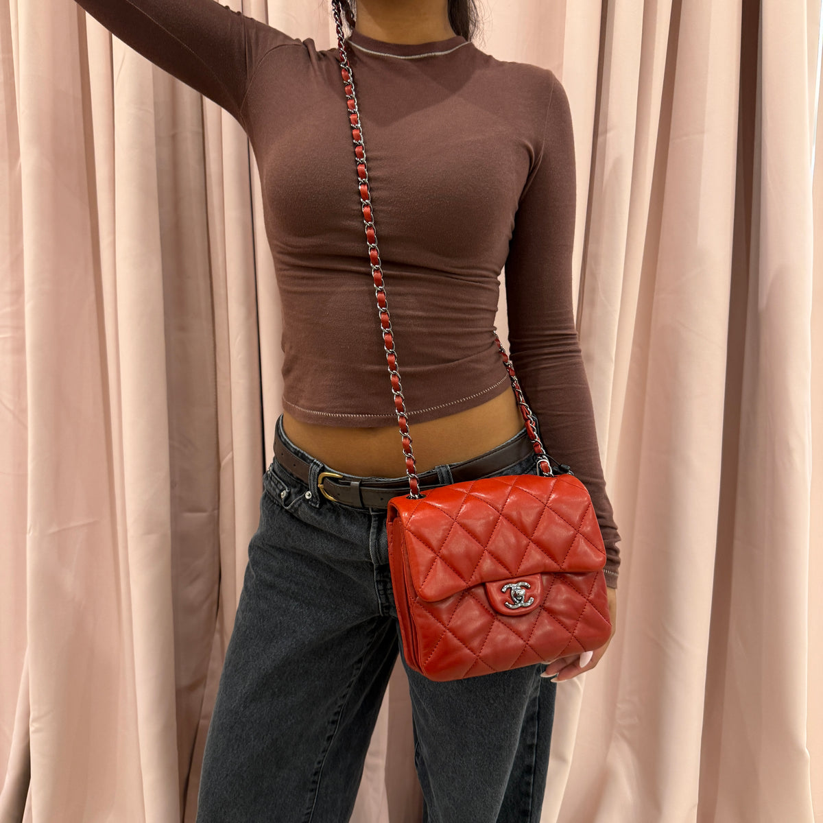 Chanel 2011 Red Lambskin Mini Accordion Flap Bag
