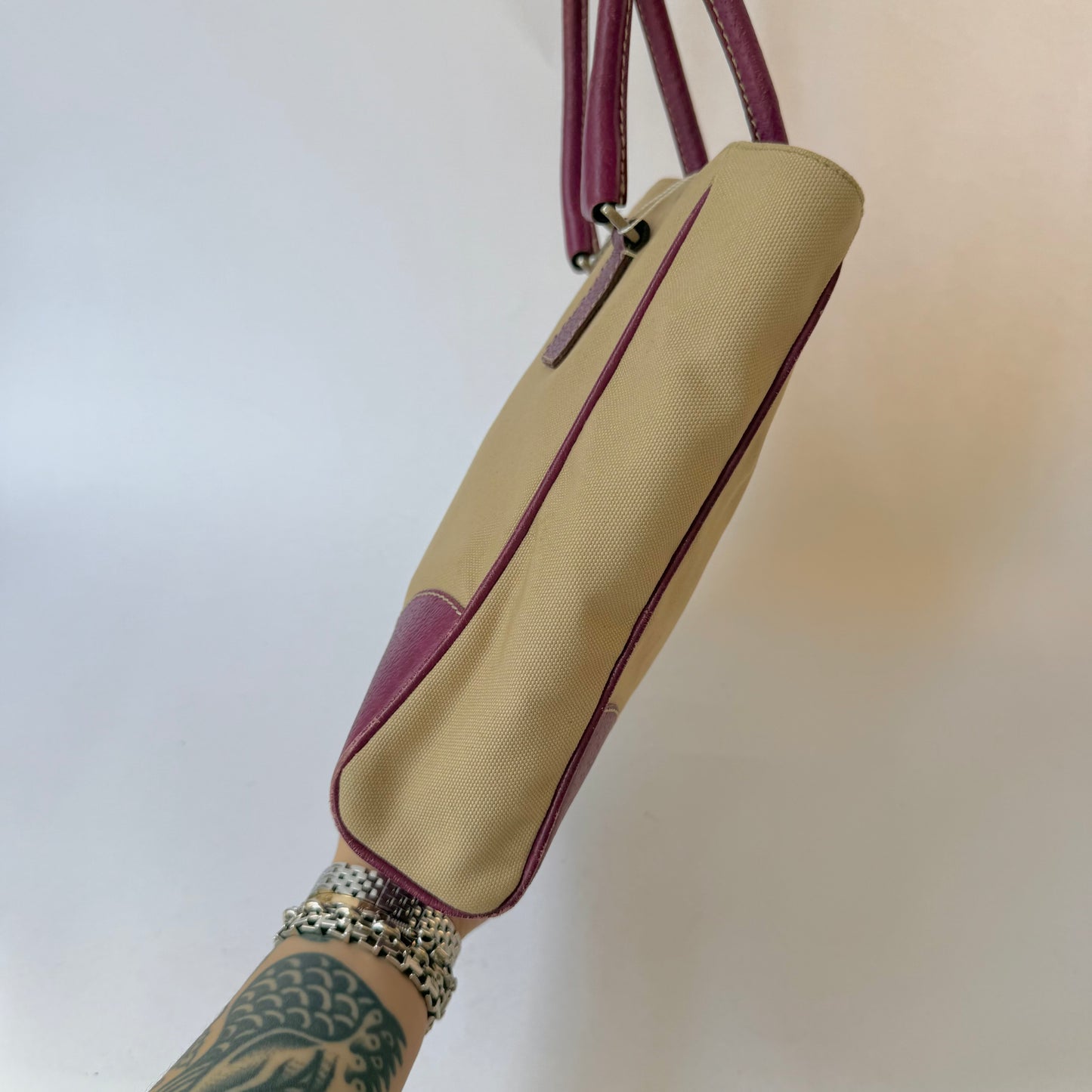 Prada Beige & Pink Canvas Tote Bag