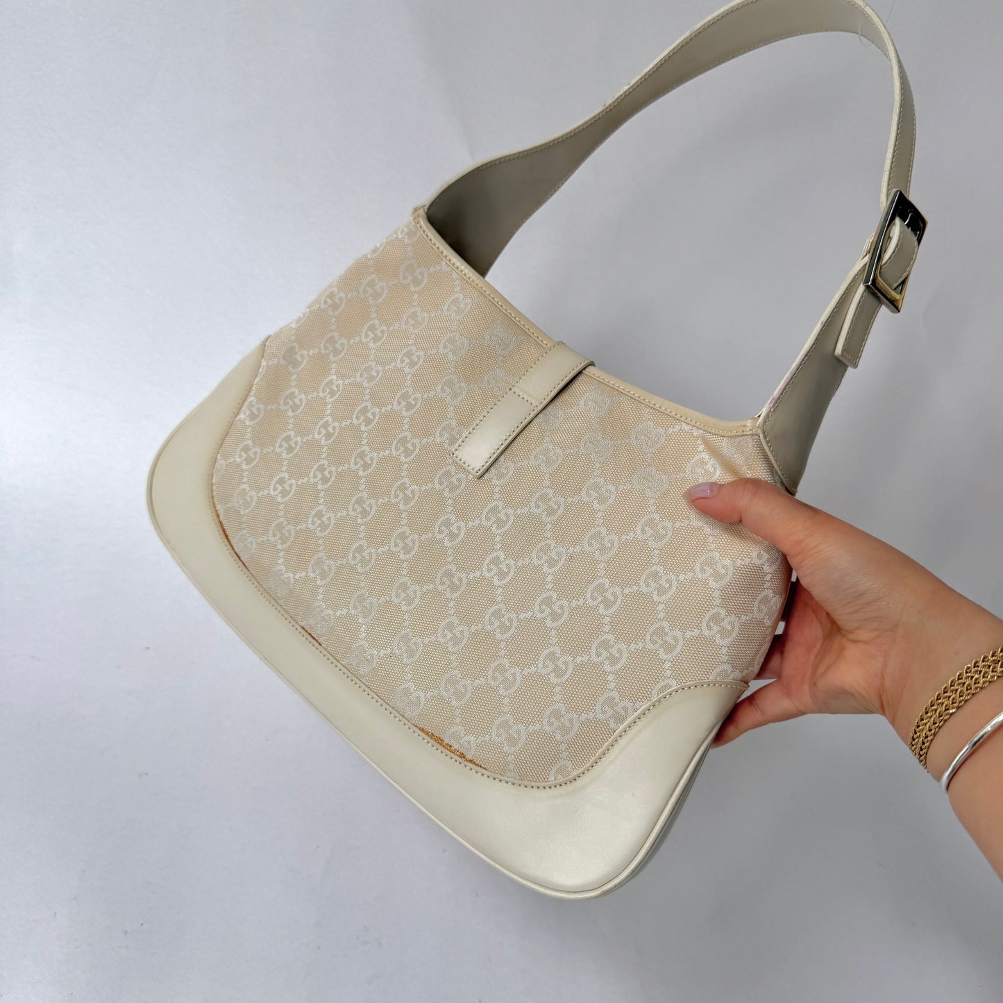 Gucci White Monogram Jackie Shoulder Bag