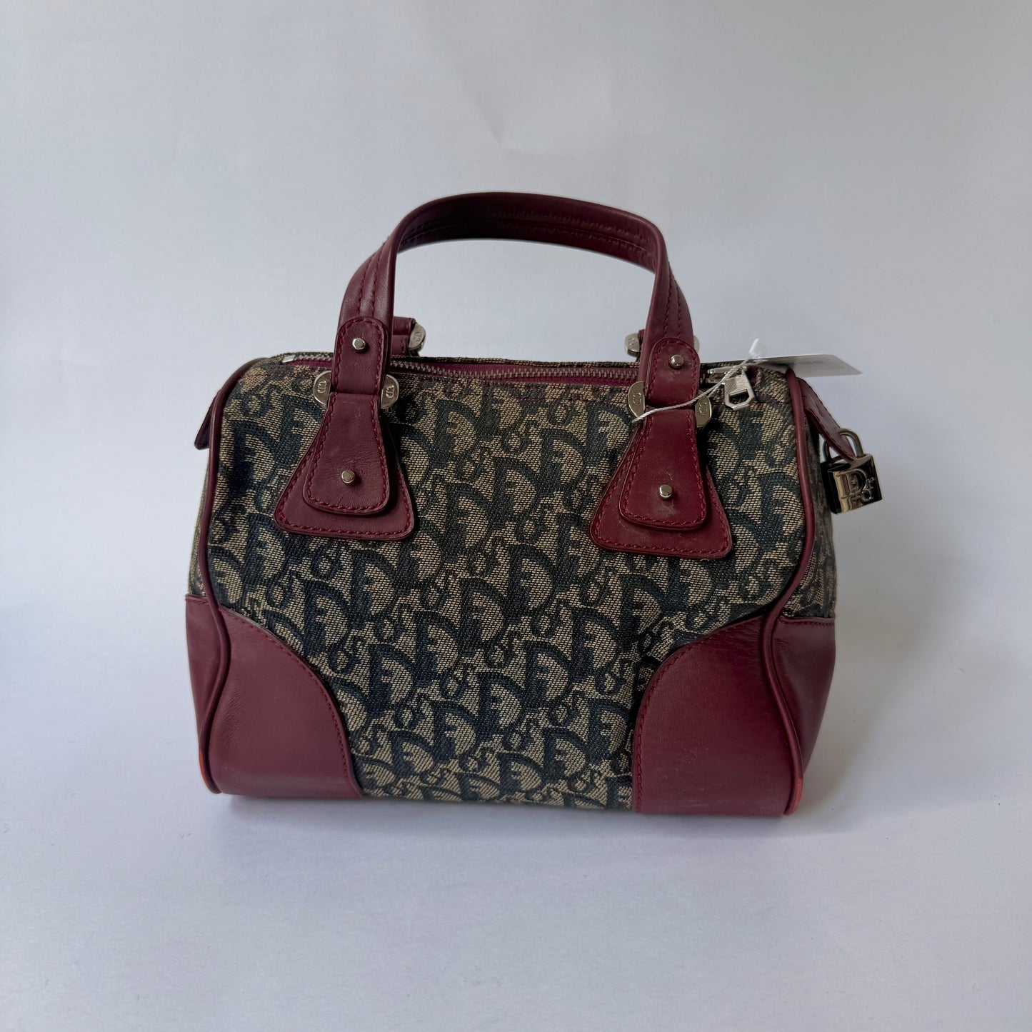 Christian Dior Trotter Burgundy Trim Boston Bag