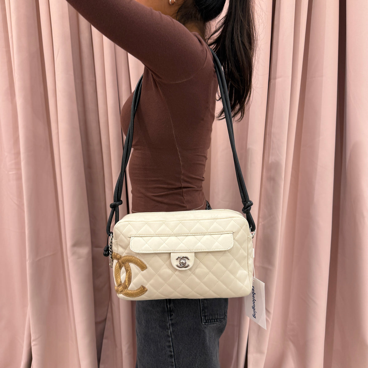 Chanel White Cambon Snakeskin Crossbody Bag