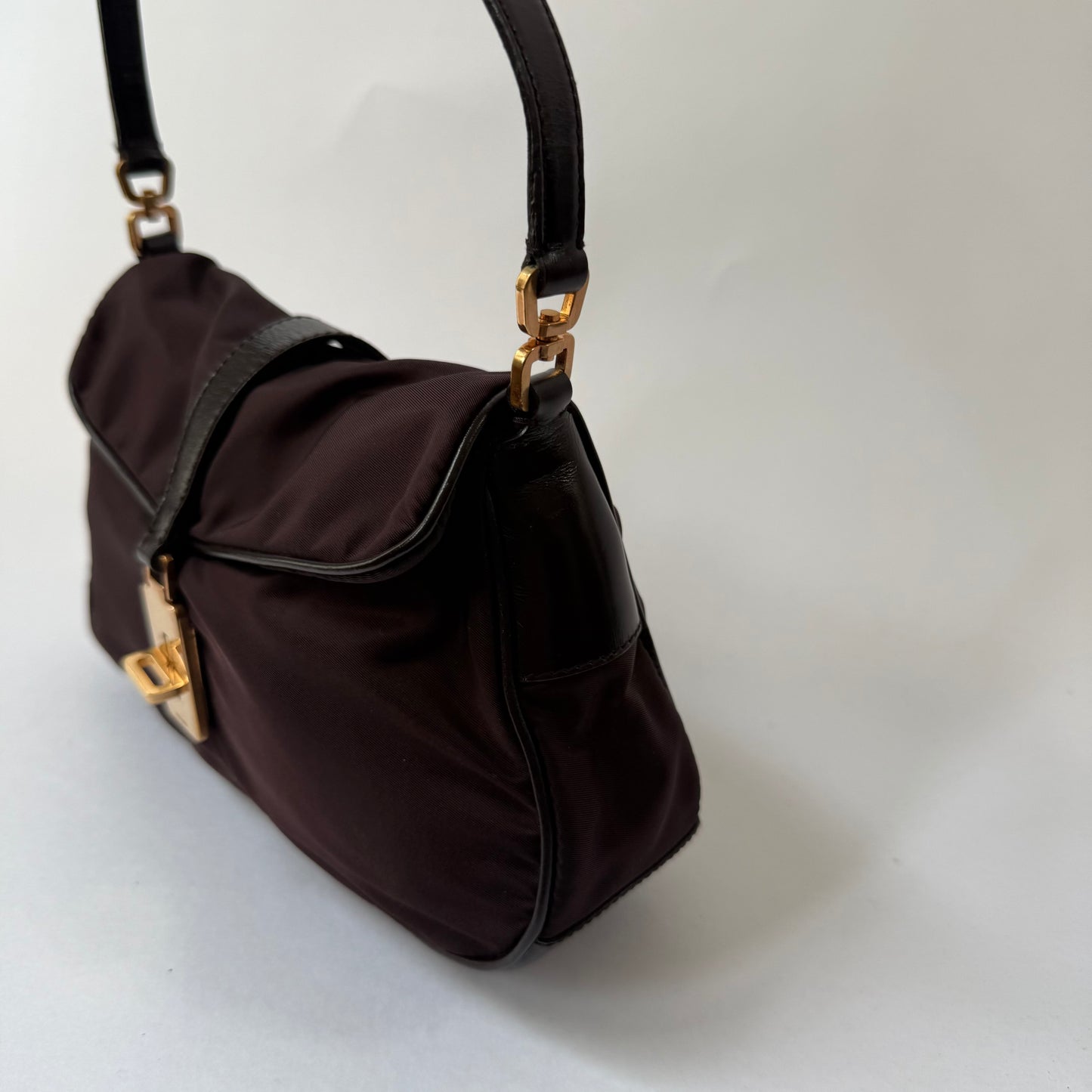 Prada Brown Nylon Reversible Turn Lock Shoulder Bag