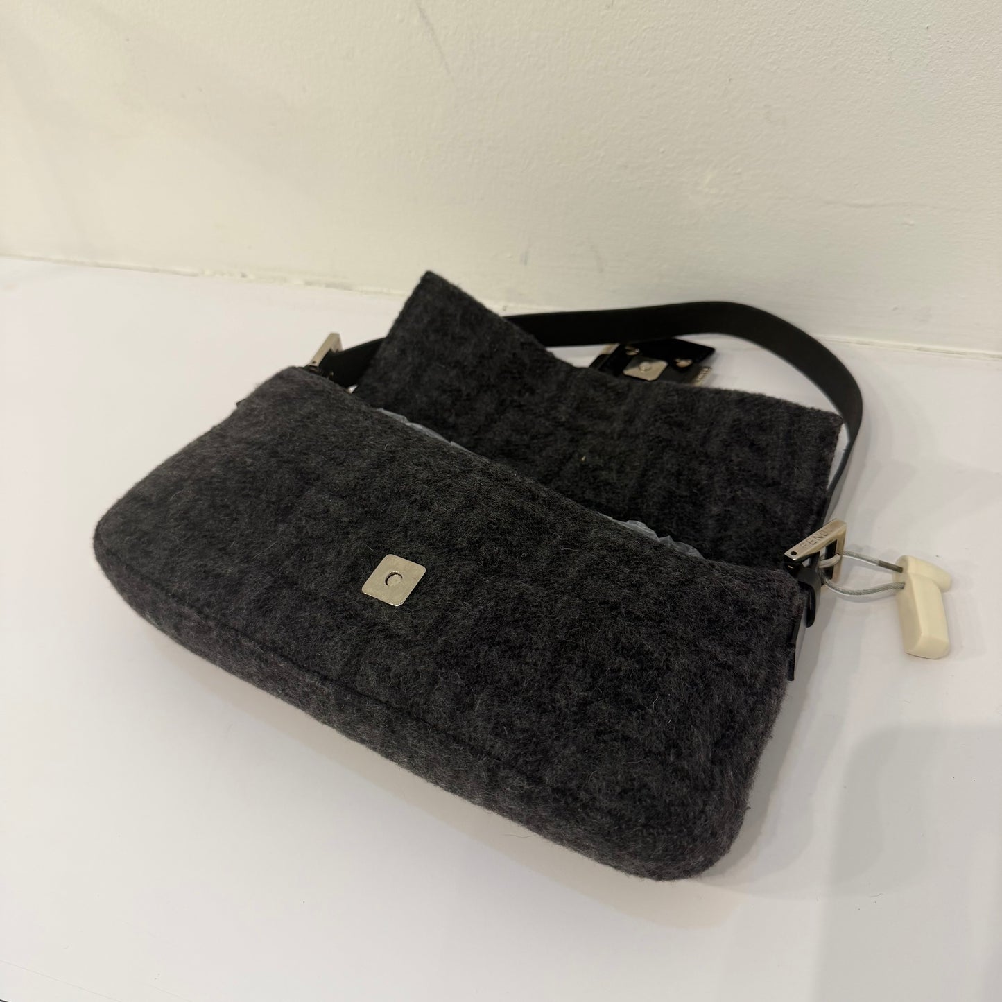 Fendi Gray Wool Zucca Fendi Baguette Shoulder Bag
