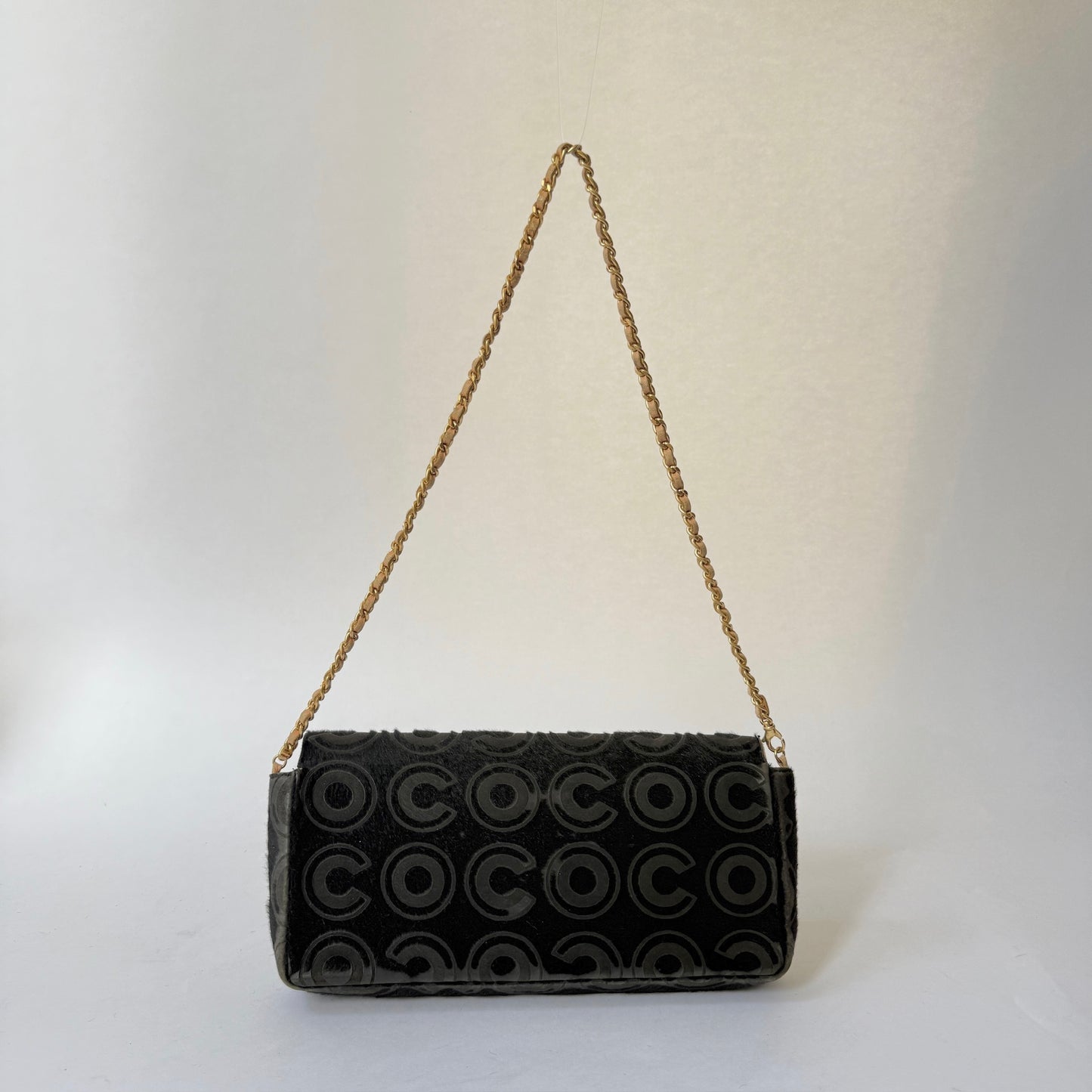 Chanel Black Pony Hair Coco Monogram East/West Flap