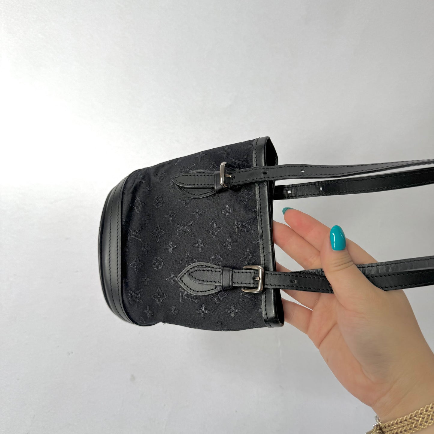 Louis Vuitton Black Monogram Minilin Satin Monogram Minu Bucket Bag