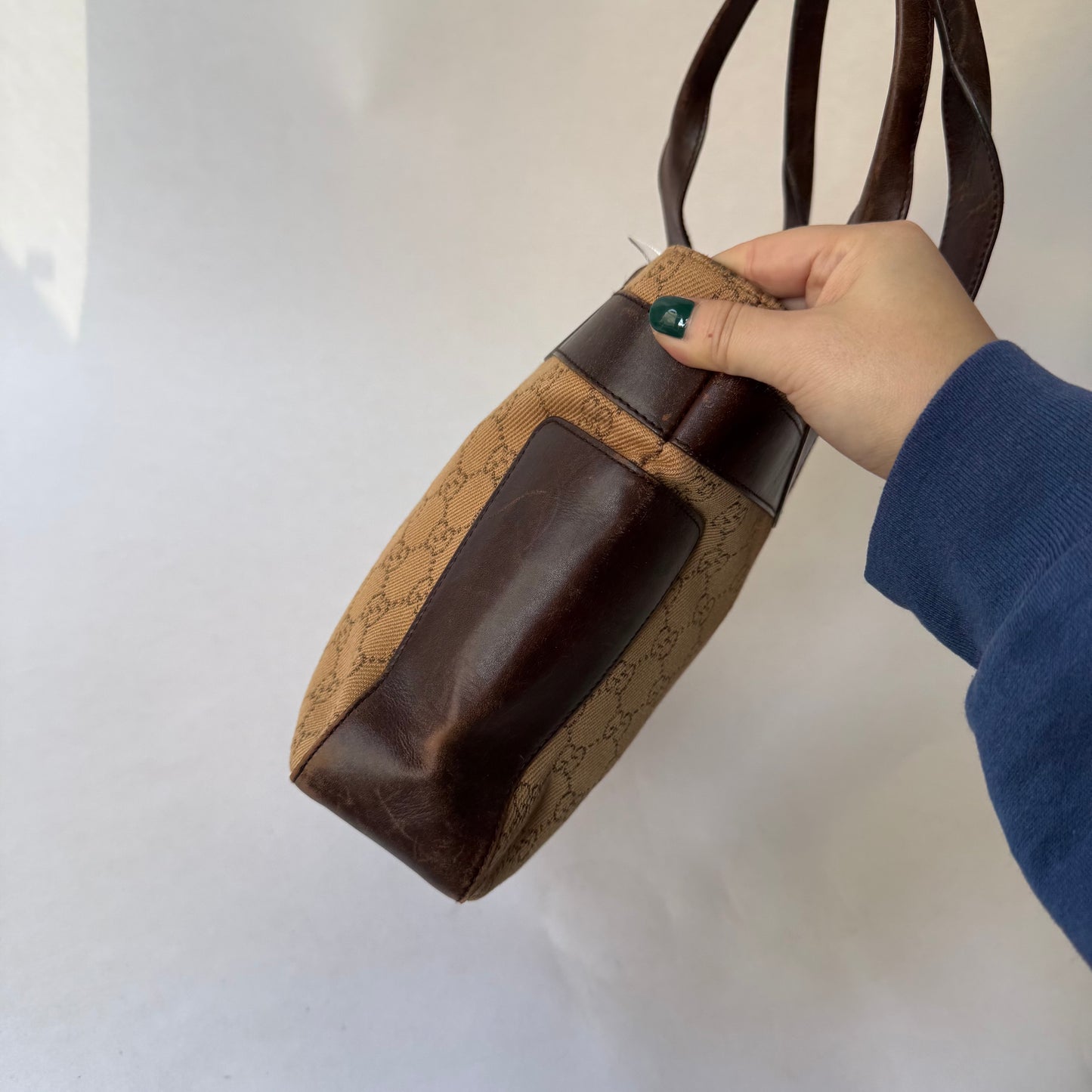 Gucci Brown Canvas & Leather Monogram Tote Bag