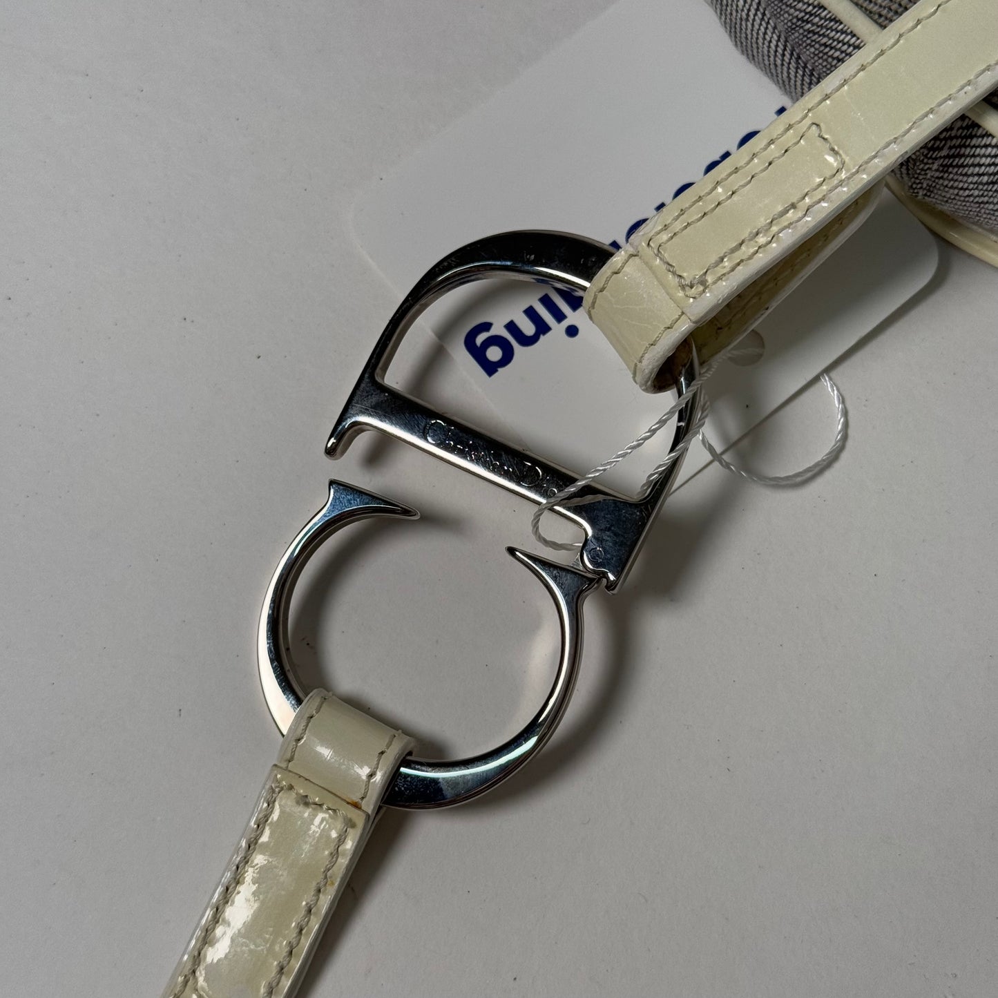 Christian Dior Gray Patent Leather Saddle Belt Bag