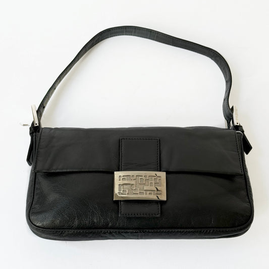 Fendi Black Leather Baguette Shoulder Bag