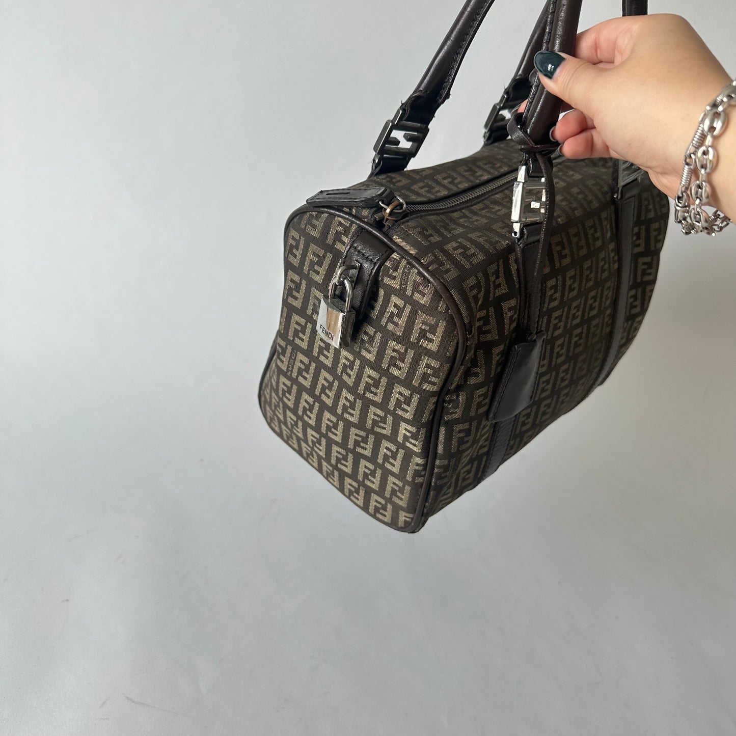 Fendi Brown Zucchino Monogram Boston Bag