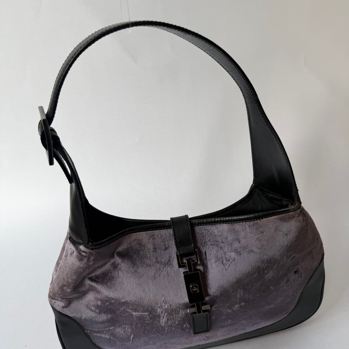 Gucci Purple Velour Jackie Shoulder Bag w/ Black Leather Trim