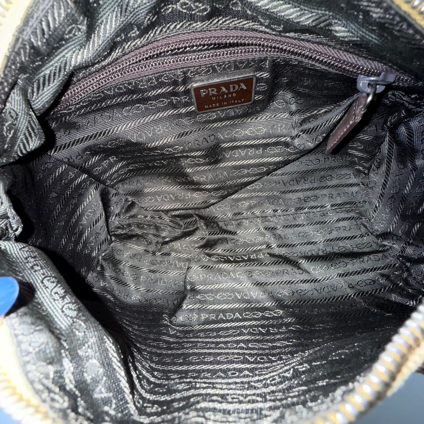 Prada Beige Canvas & Patent Leather Barrel Bag