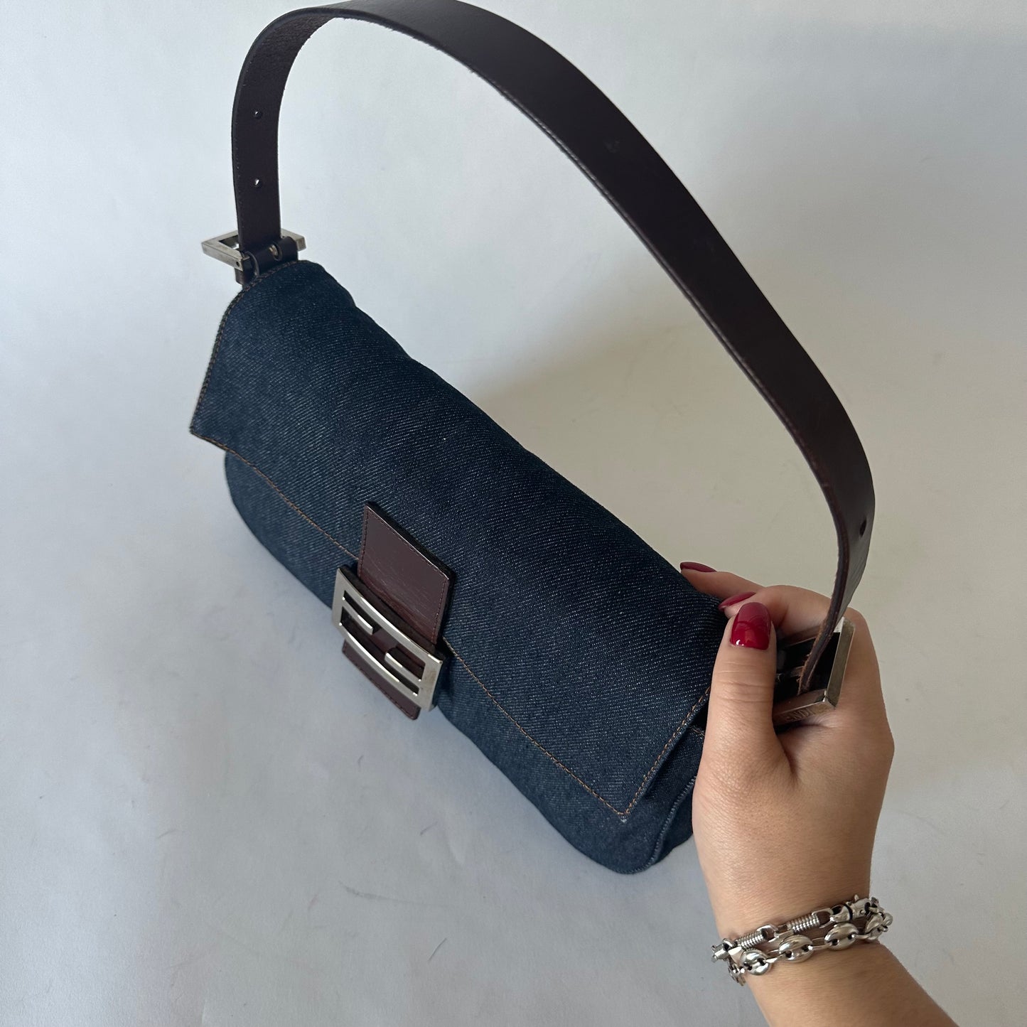 Fendi Denim Classic Baguette Shoulder Bag