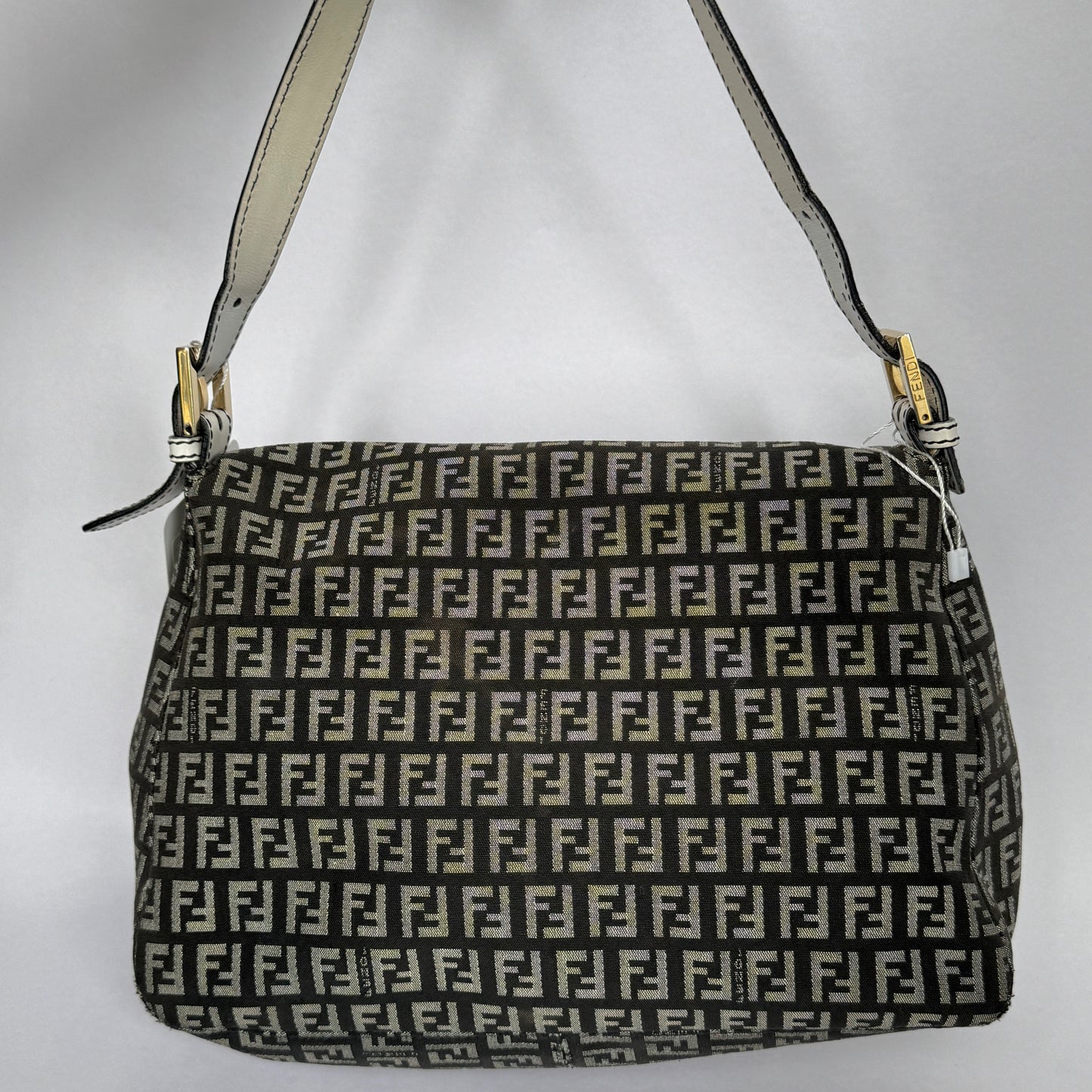 Fendi Zucchino Monogram White Leather Mama Baguette
