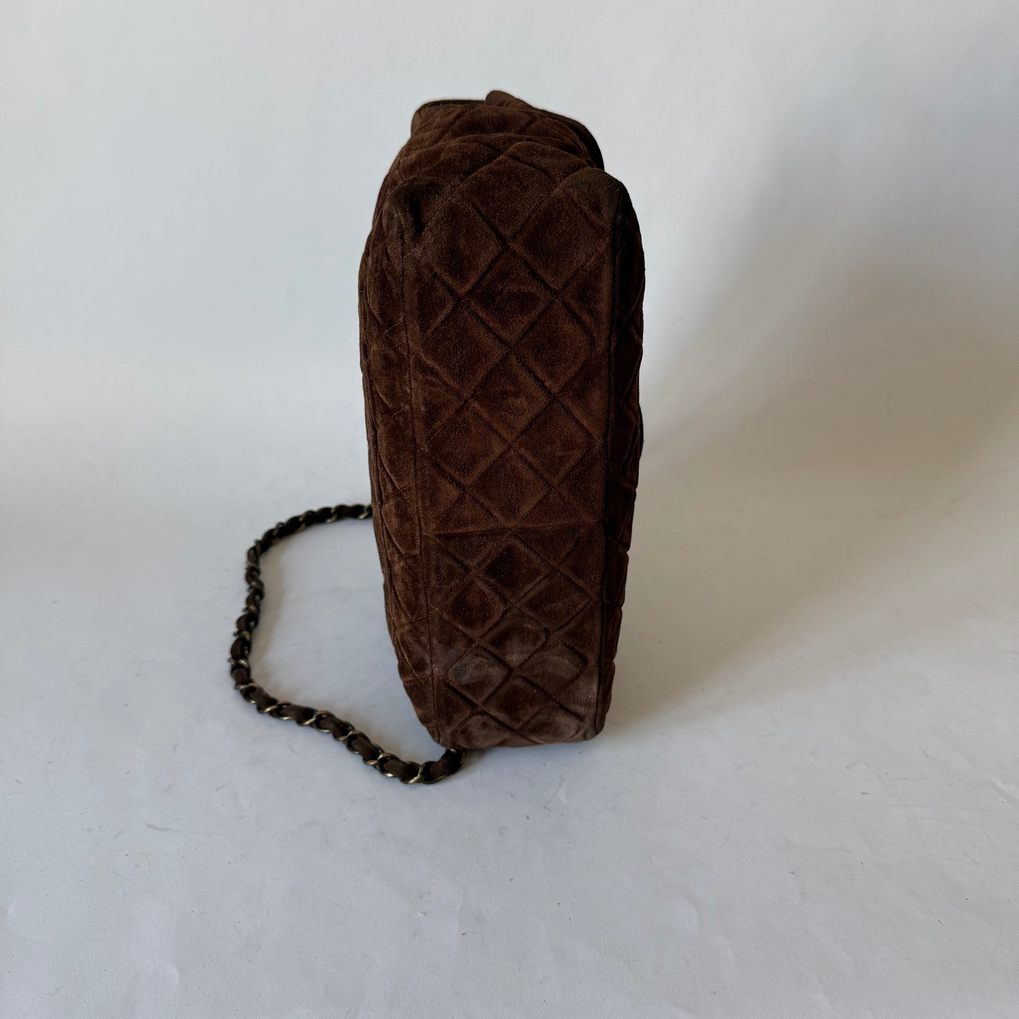 Chanel Brown Suede Antique Gold Hardware Large Flap