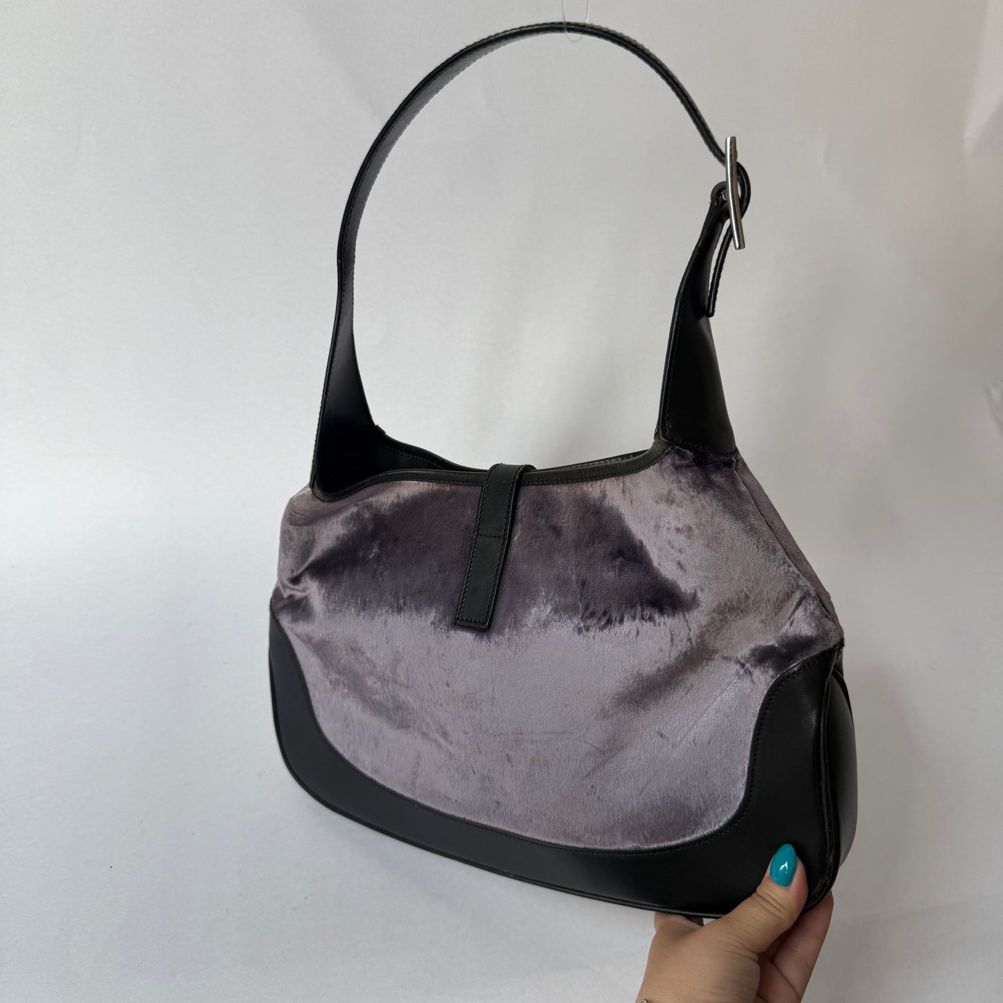 Gucci Purple Velour Jackie Shoulder Bag w/ Black Leather Trim