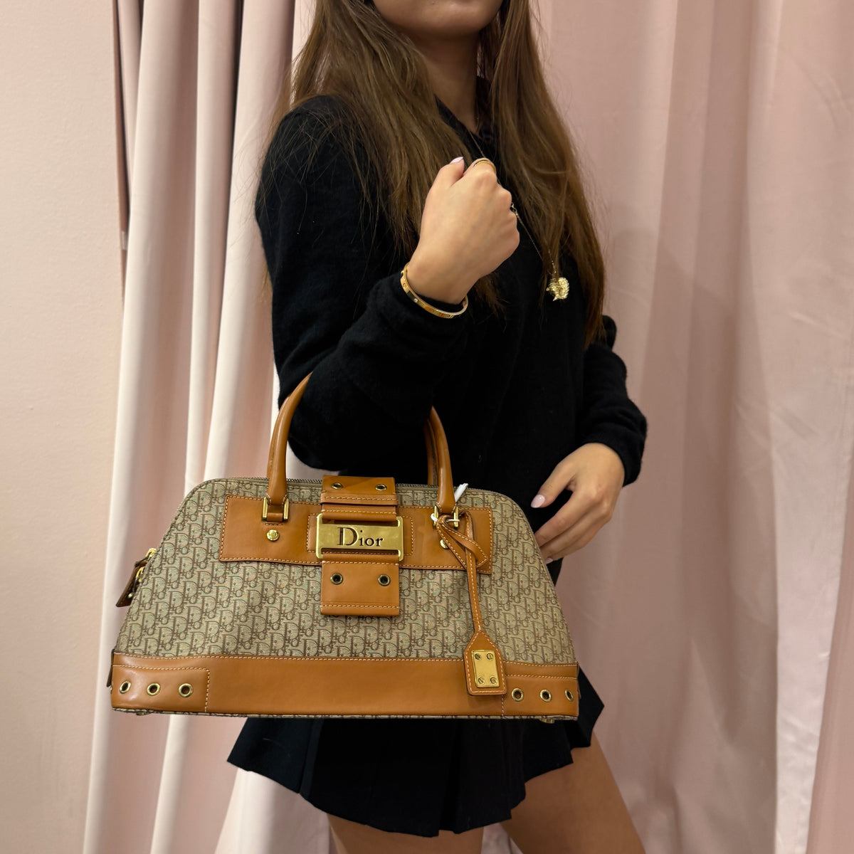 Christian Dior Brown Cavnas & Leather Street Chic Top Handle Boston Bag