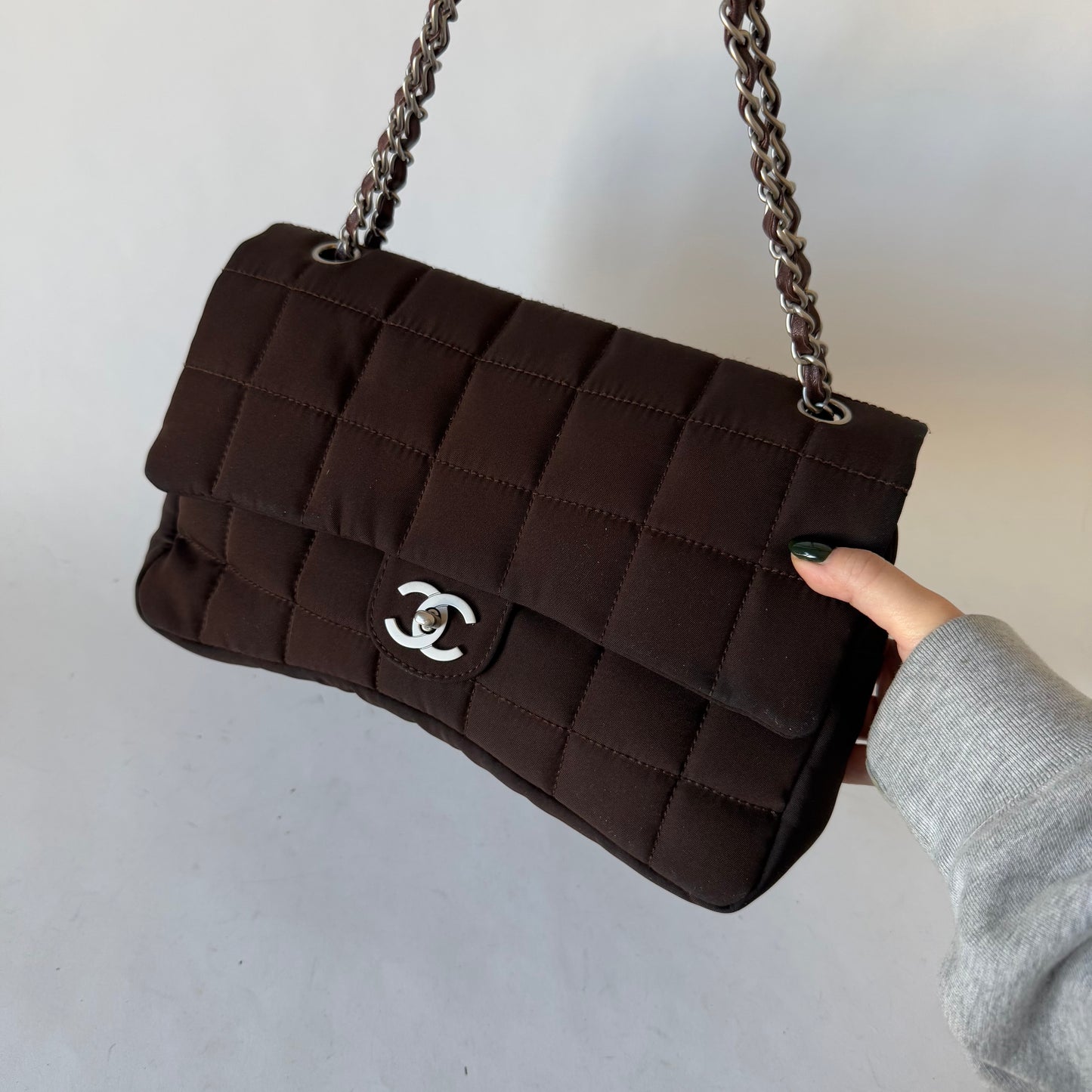 Chanel Brown Nylon Chocolate Bar Puffy Flap Bag