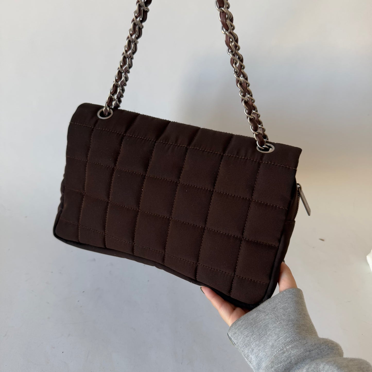Chanel Brown Nylon Chocolate Bar Puffy Flap Bag