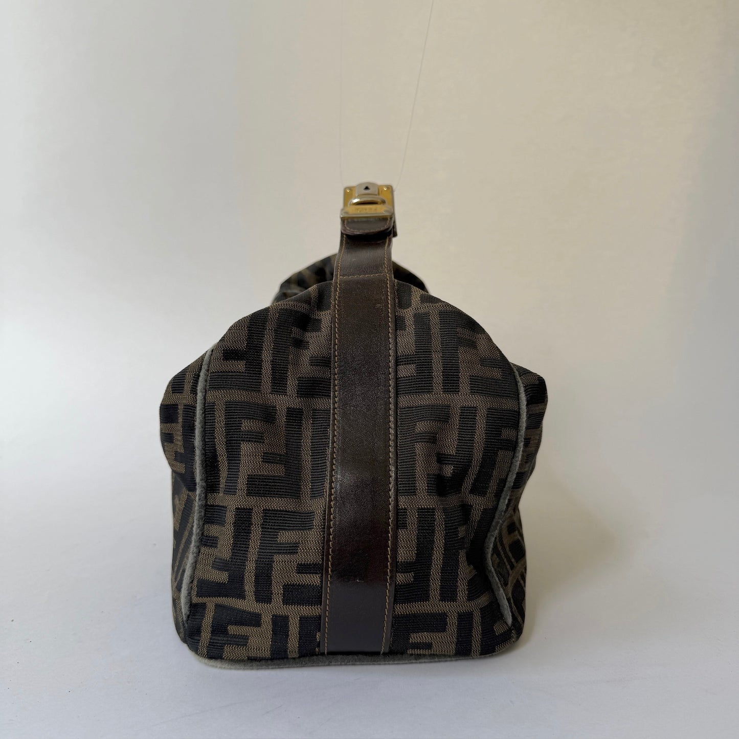 Fendi Brown Zucca Canvas Clip Top Vanity Bag