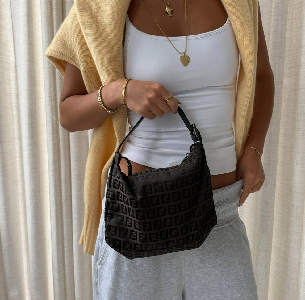 Fendi Brown Zucchino Canvas Mini Top Handle Bag