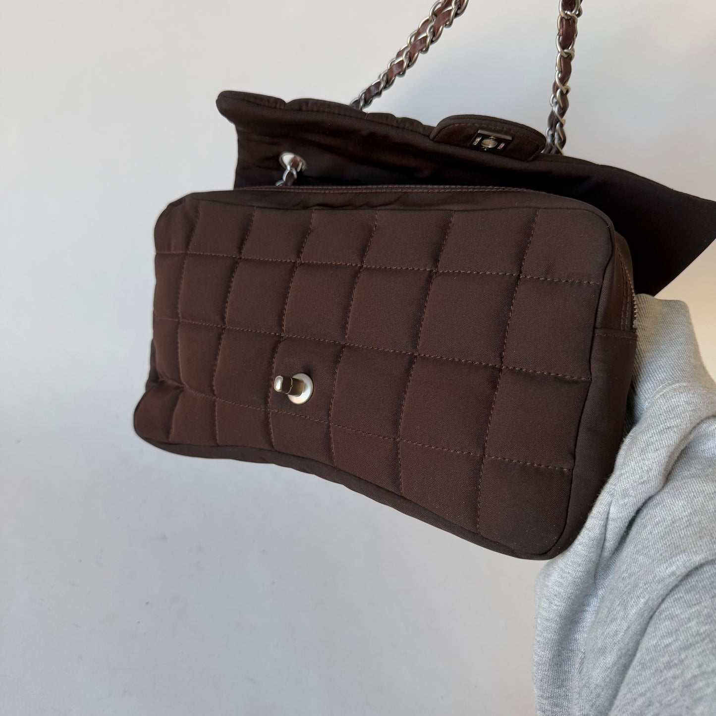 Chanel Brown Nylon Chocolate Bar Puffy Flap Bag
