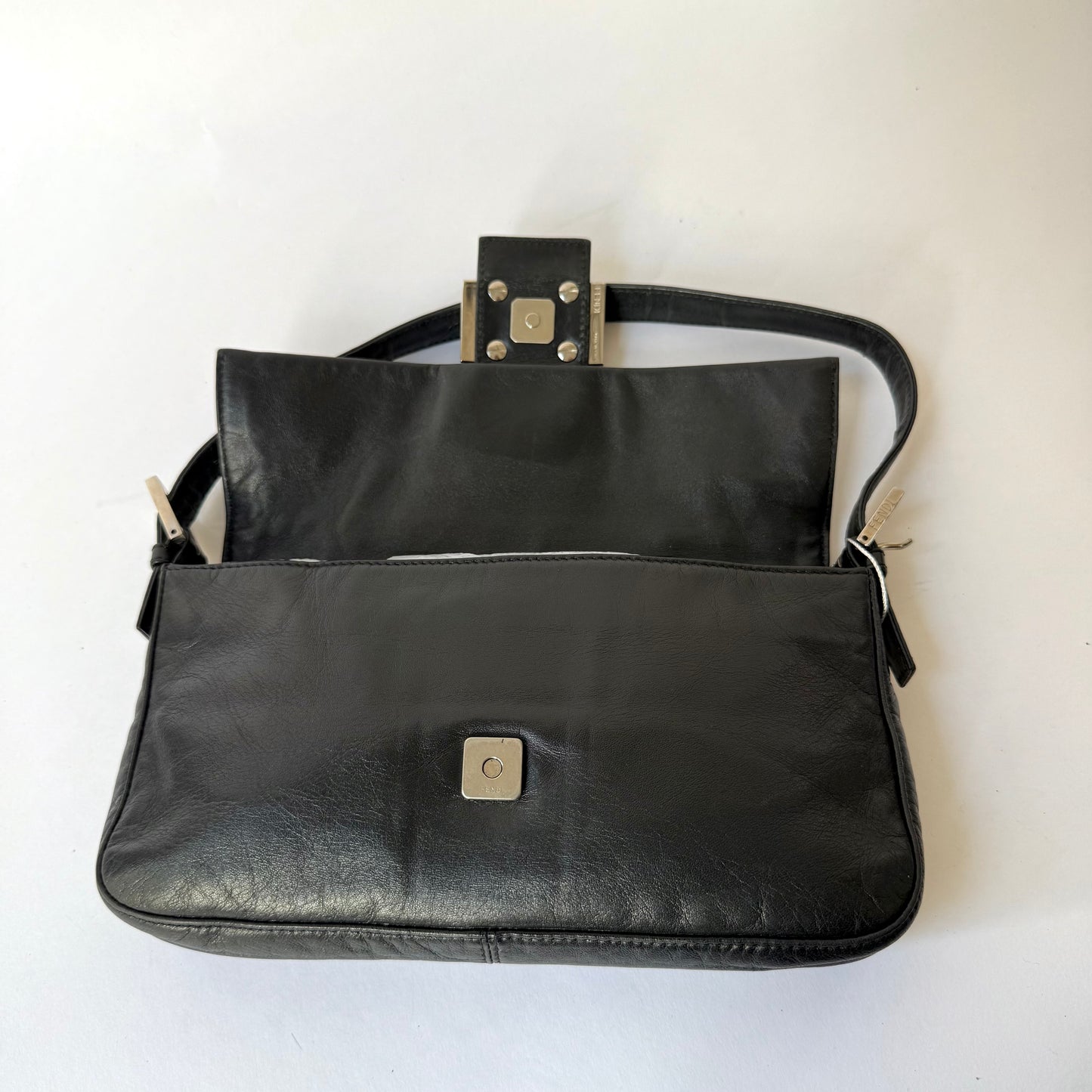 Fendi Black Leather Baguette Shoulder Bag