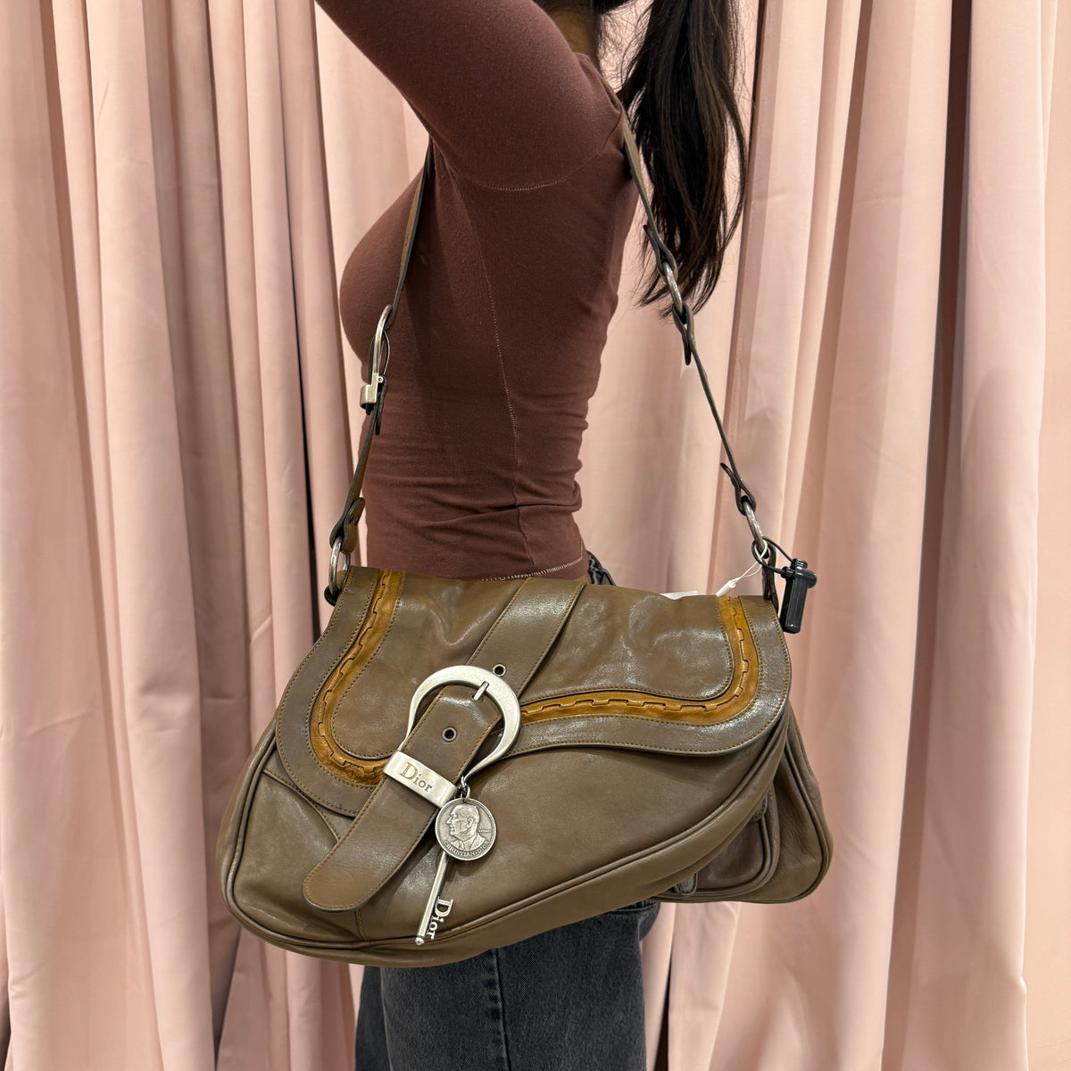 Christian Dior Brown Leather Gaucho Shoulder Bag