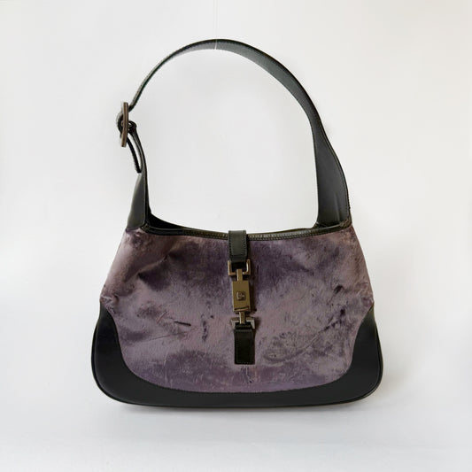Gucci Purple Velour Jackie Shoulder Bag w/ Black Leather Trim