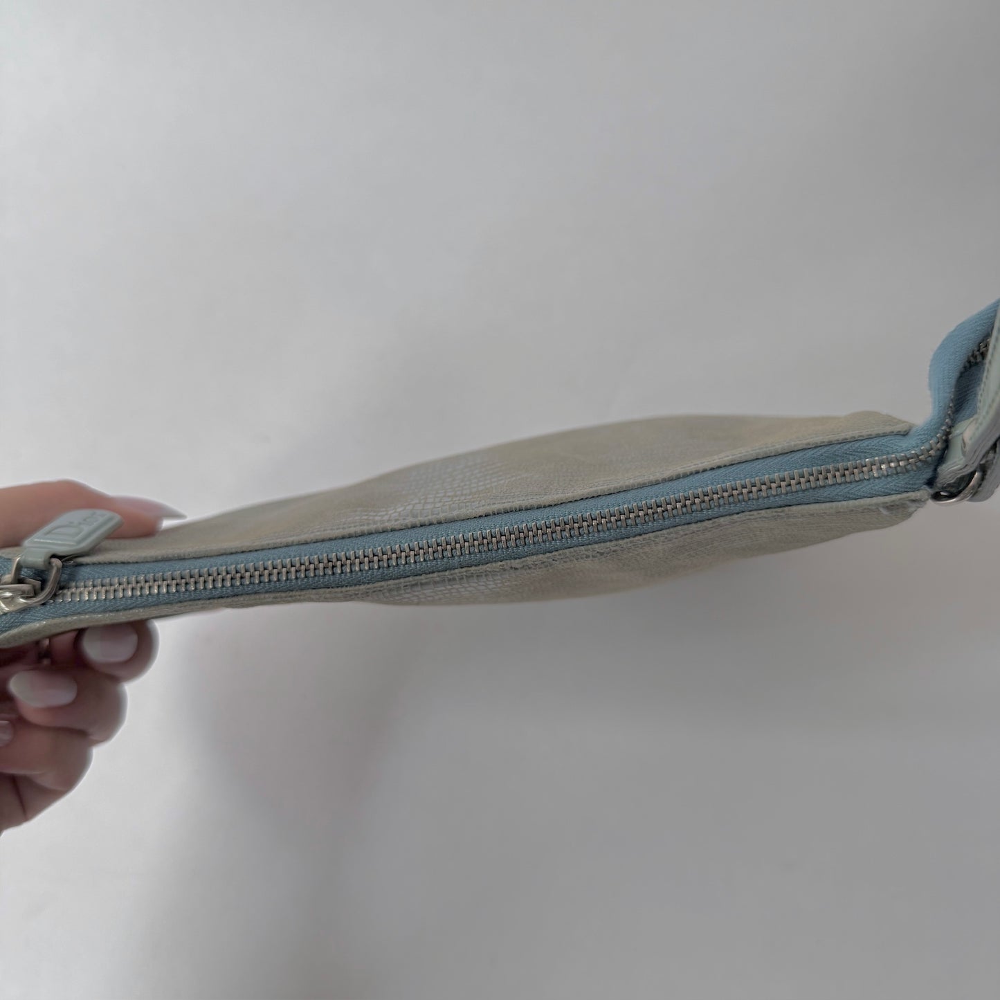 Christian Dior Blue Lizard Saddle Pochette Shoulder Bag