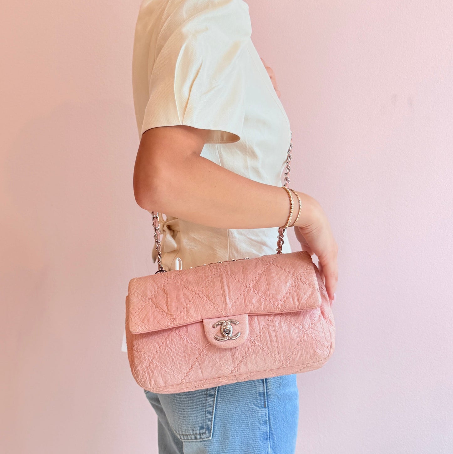 Chanel Pink Python Shoulder Flap Bag