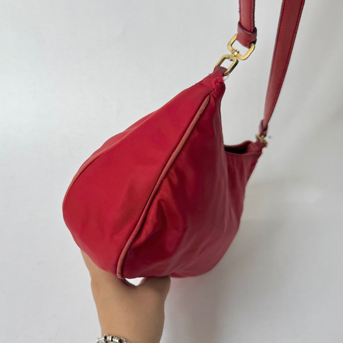 Prada Red Nylon & Gold HW Shoulder Bag