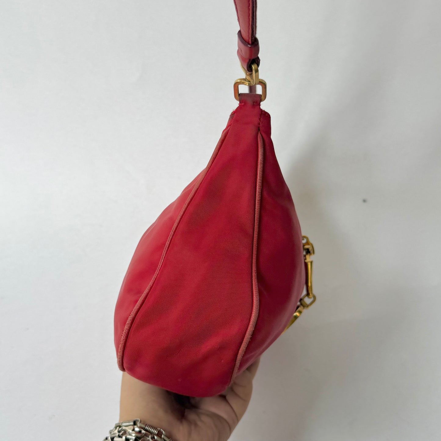 Prada Red Nylon & Gold HW Shoulder Bag