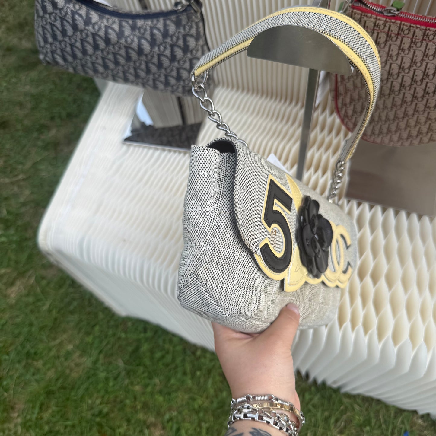 Chanel Canvas Camelia 5 Pochette Shoulder Bag