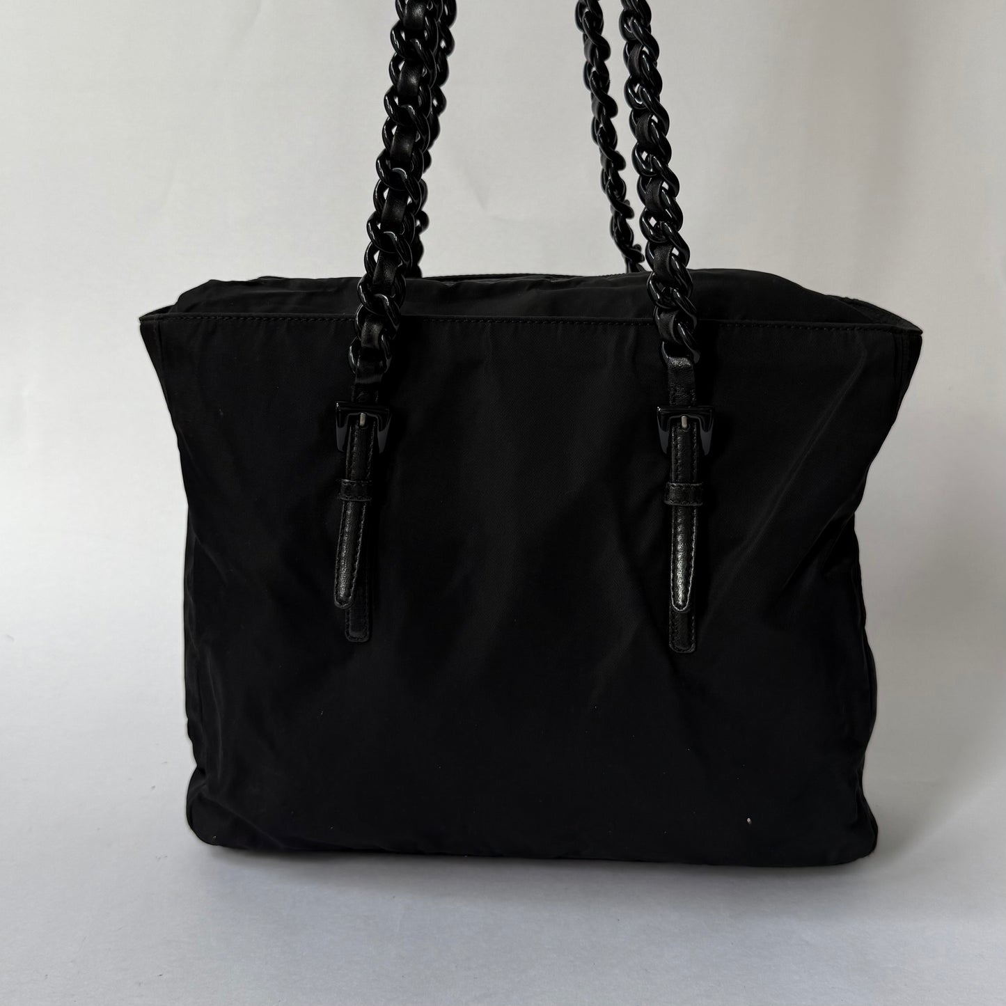 Prada Black Nylon Chain Handle Shoulder Tote Bag