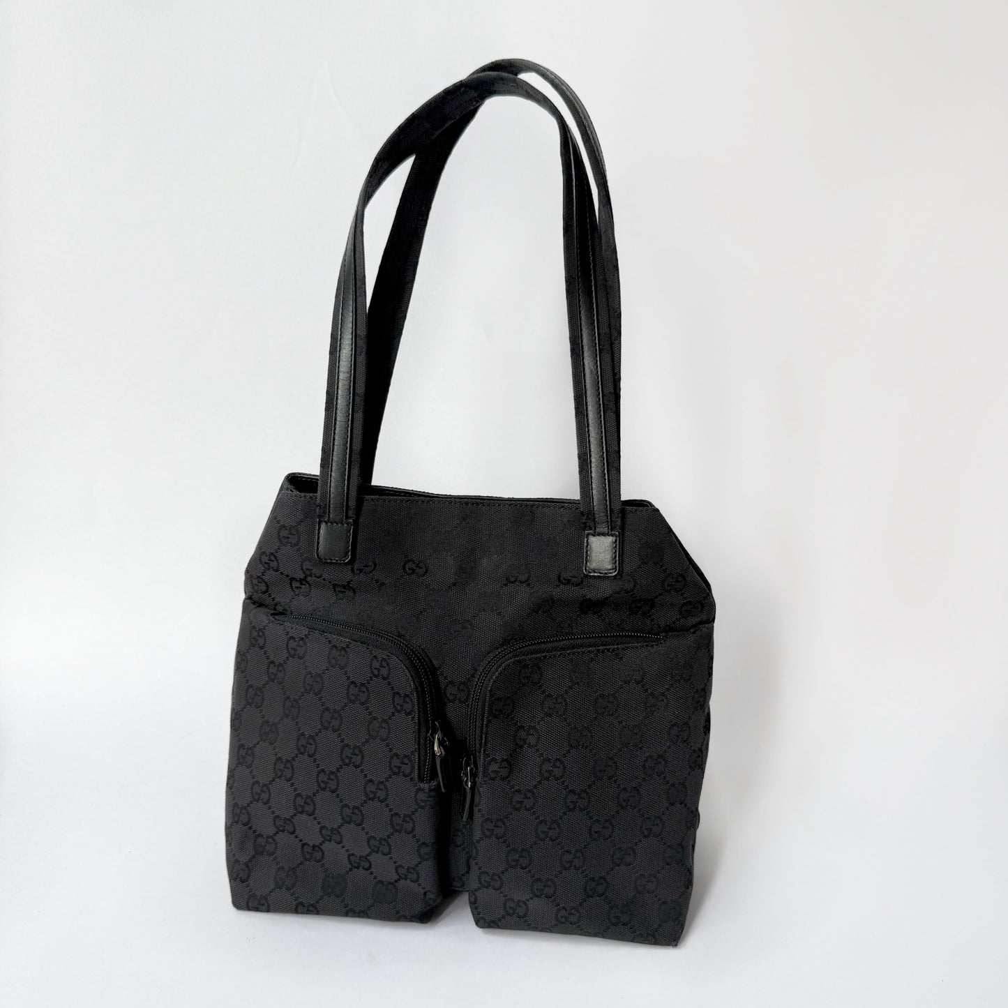 Gucci Black Monogram Canvas Pocket Shoulder Bag