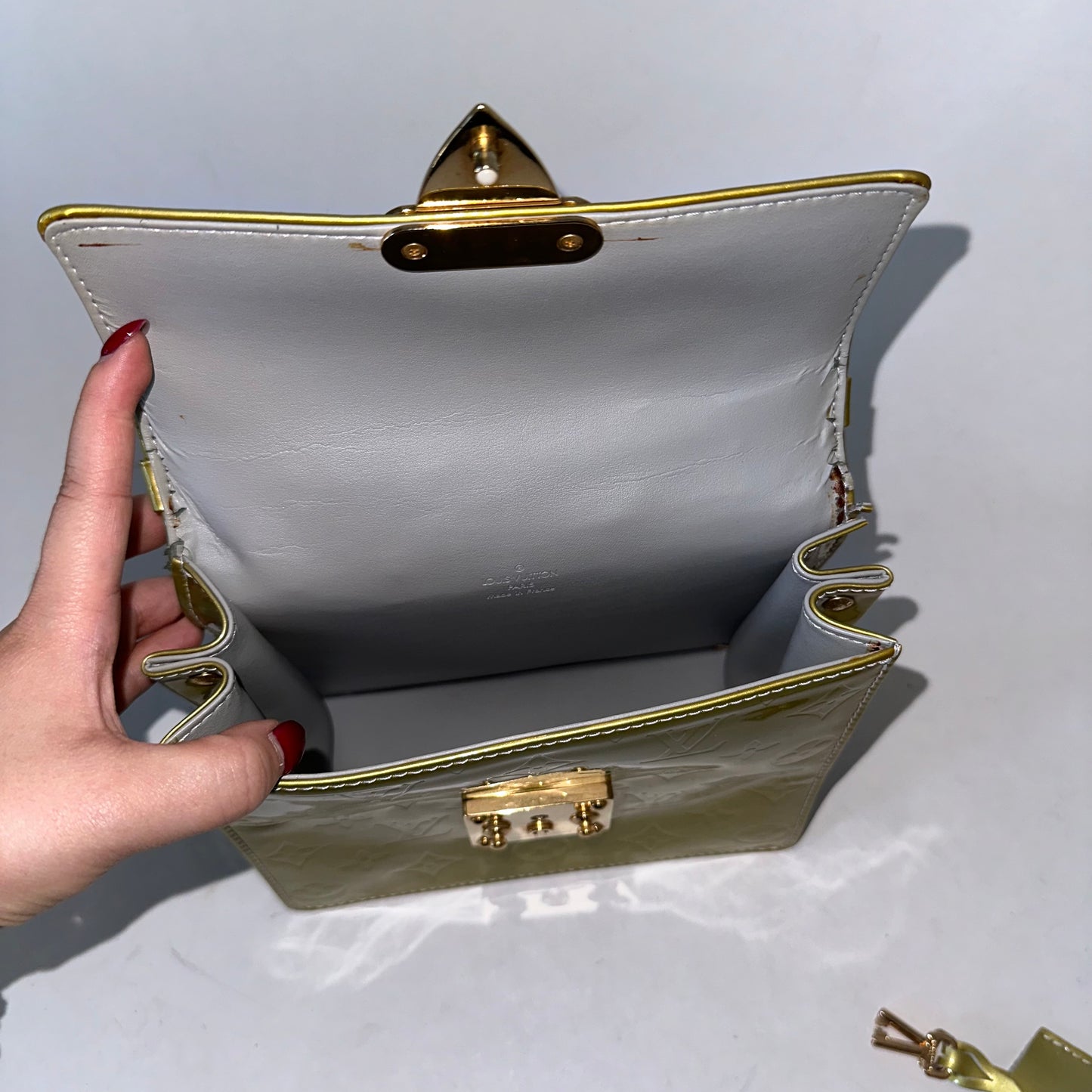 Louis Vuitton Green Vernis Patent Leather Monogram Spring St Top Handle Bag
