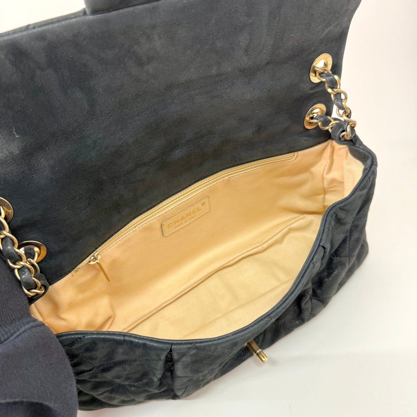 Chanel Dark Gunmetal Shiny Lambskin Flap Shoulder Bag w/ Chain Strap