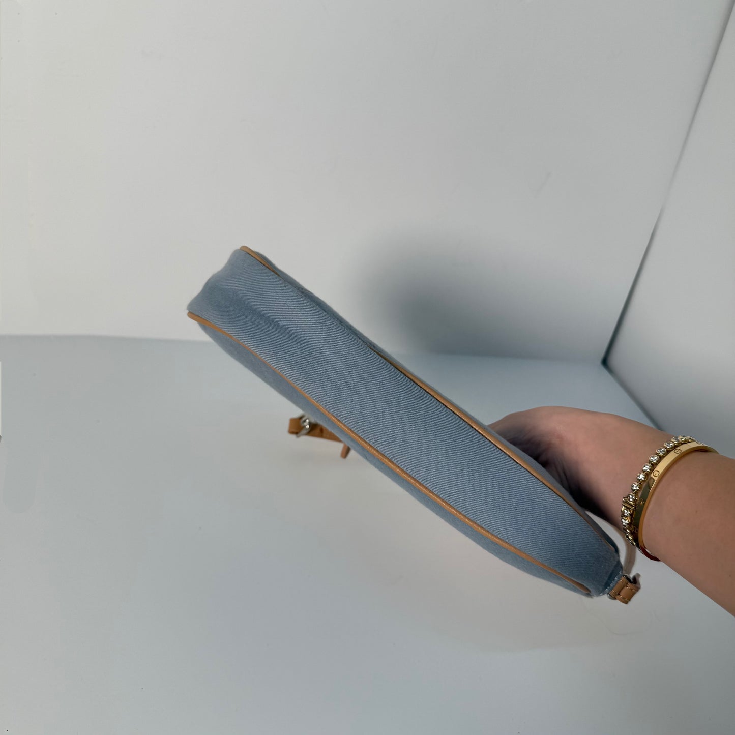 Christian Dior Light Blue Denim Saddle Pochette Bag