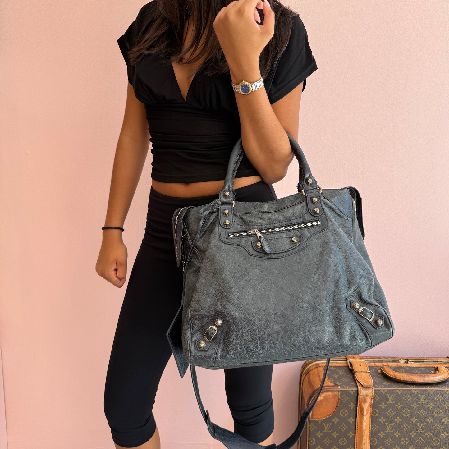 Balenciaga Giant Velo City Bag Washed Black Crossbody Bag