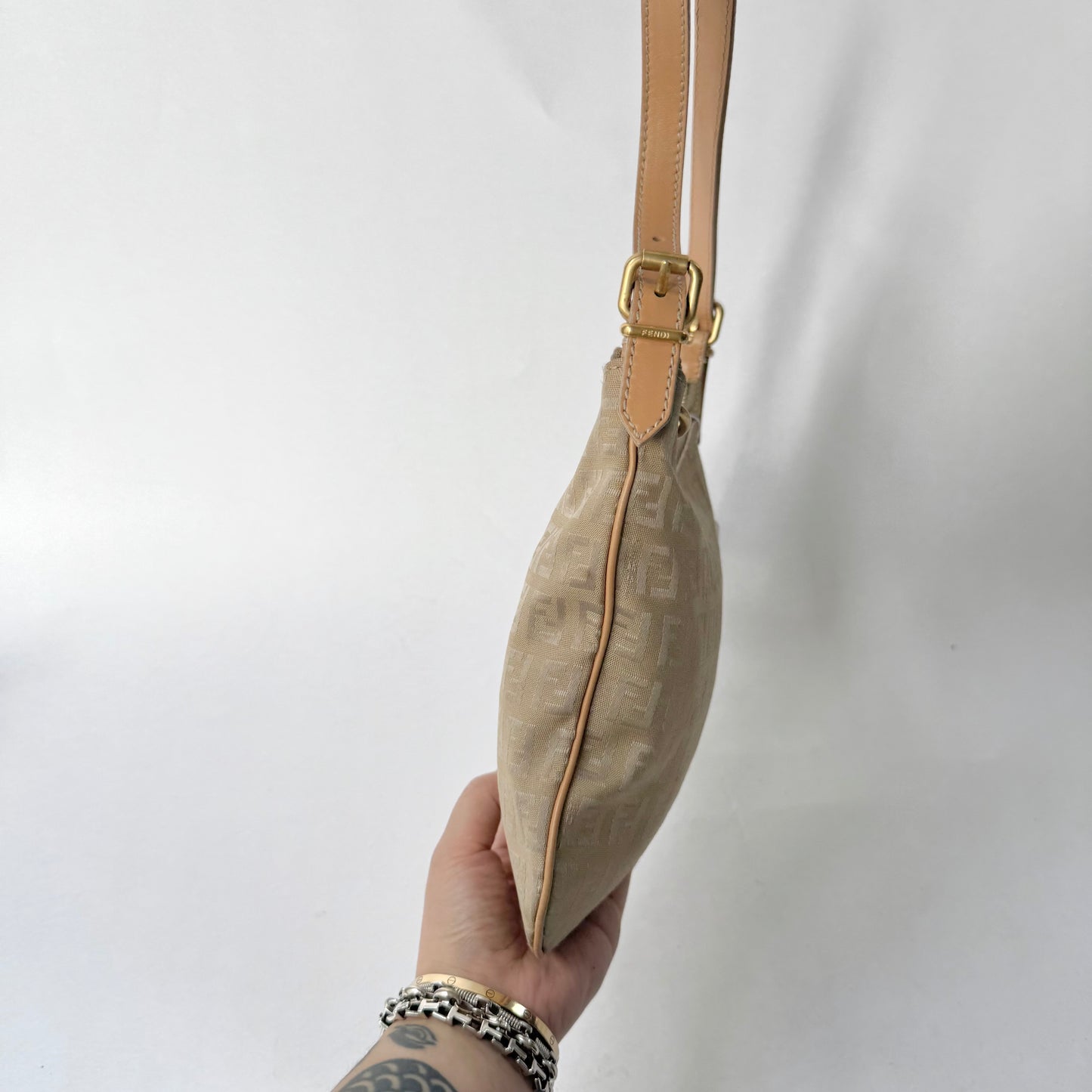 Fendi Beige Zucchino Nylon Oyster Bag