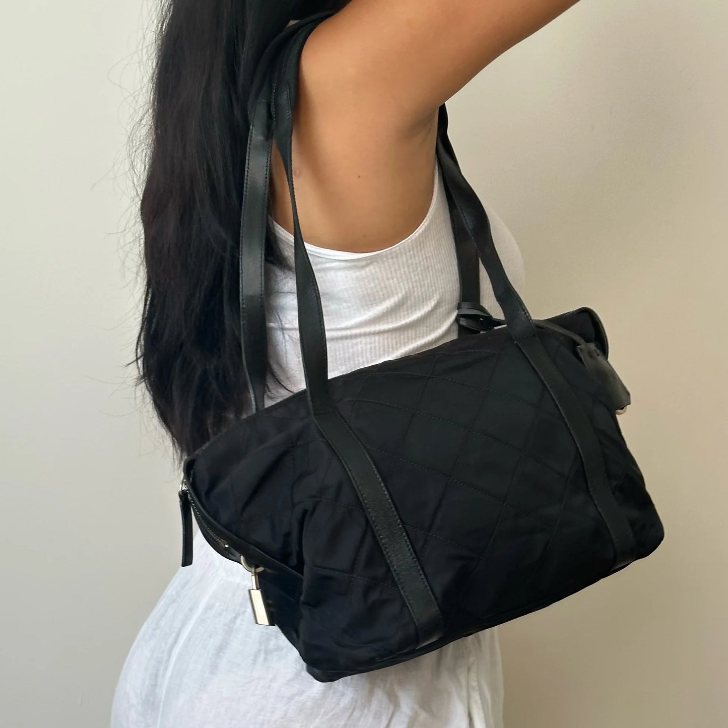 Prada Black Nylon Quilted Shoulder Bag