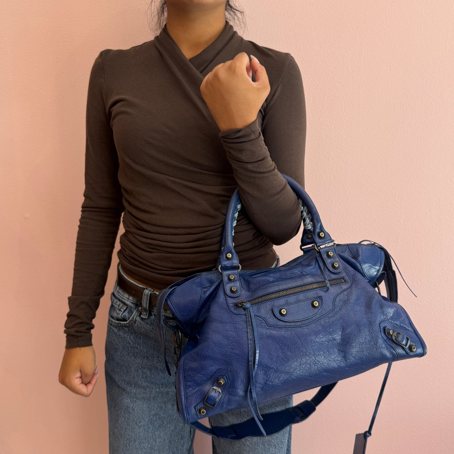 Balenciaga Navy Blue Leather City bag