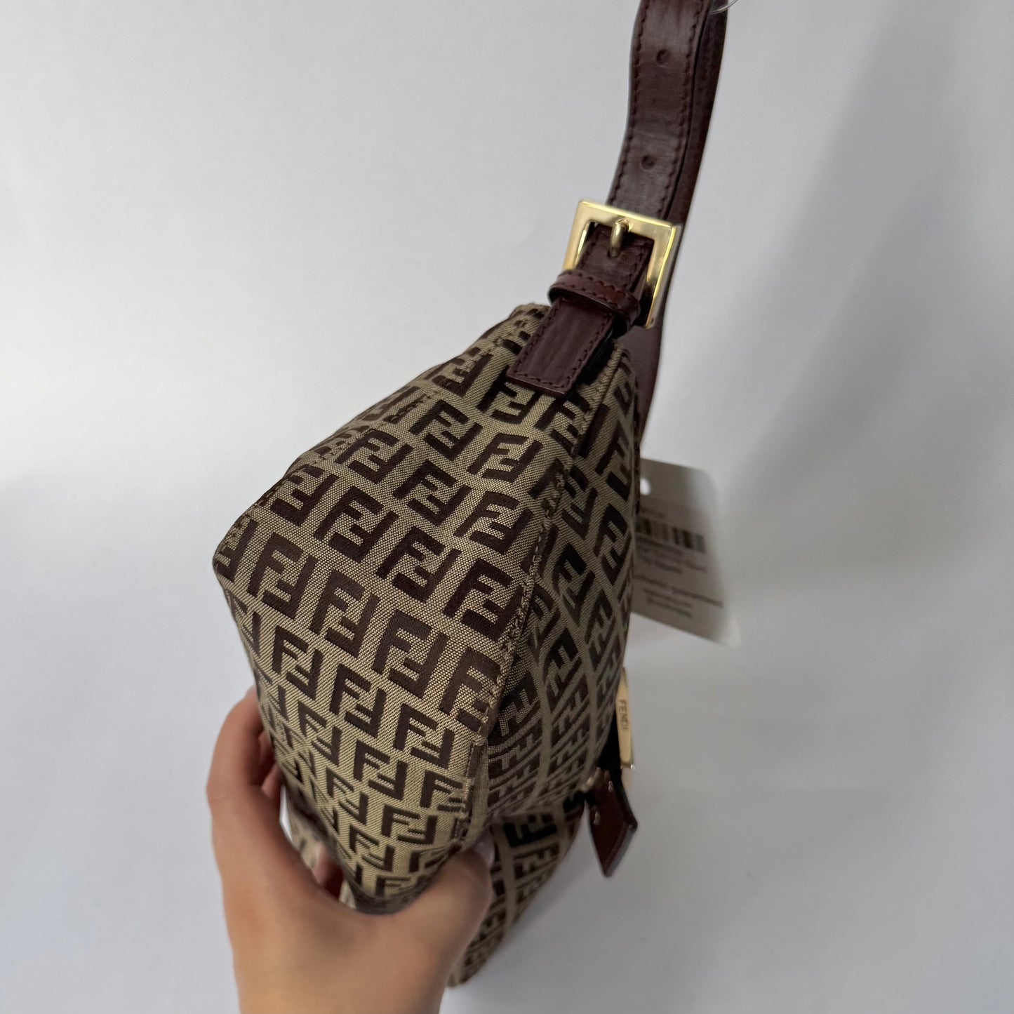 Fendi Brown Zucchino Round Flap Baguette