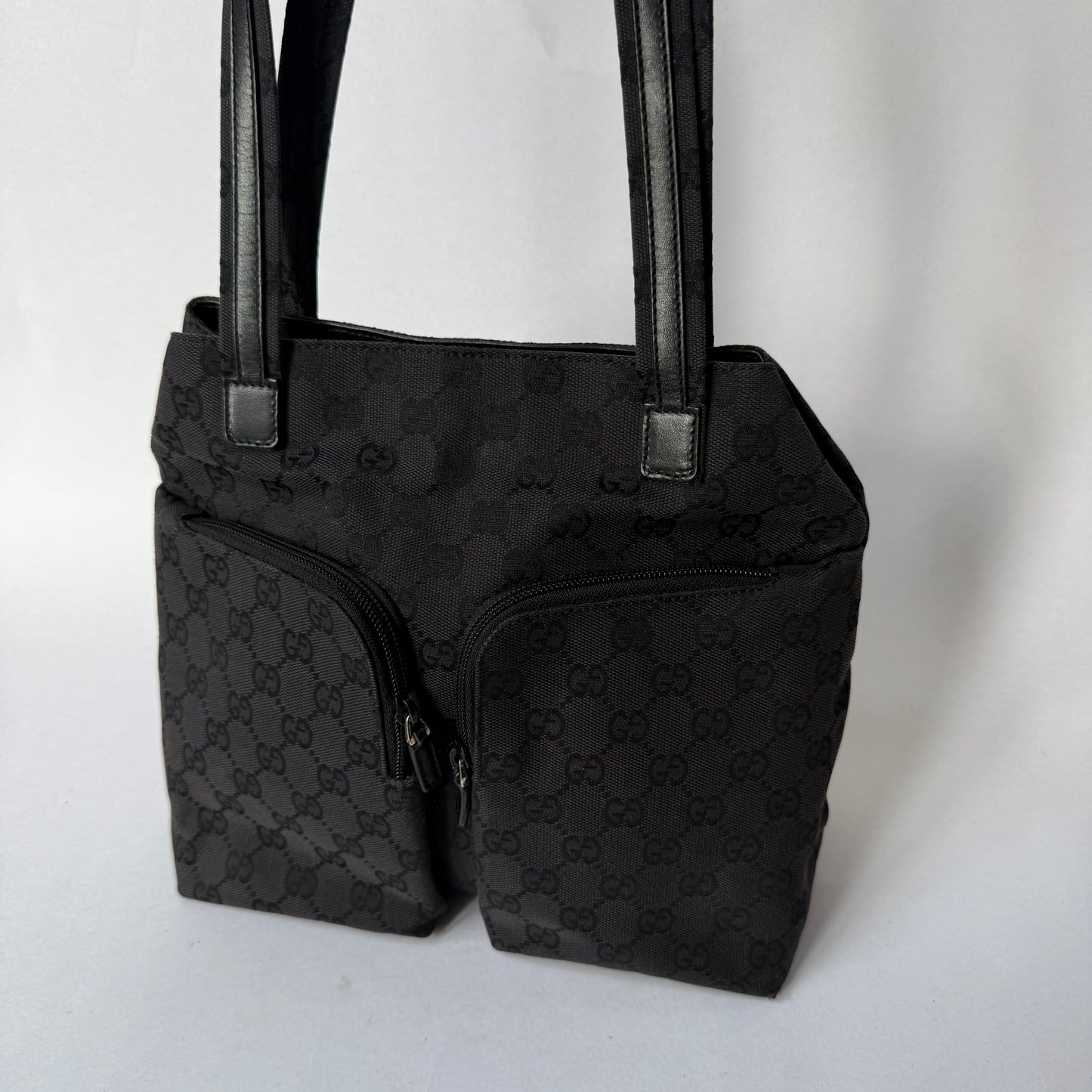 Gucci Black Monogram Canvas Pocket Shoulder Bag